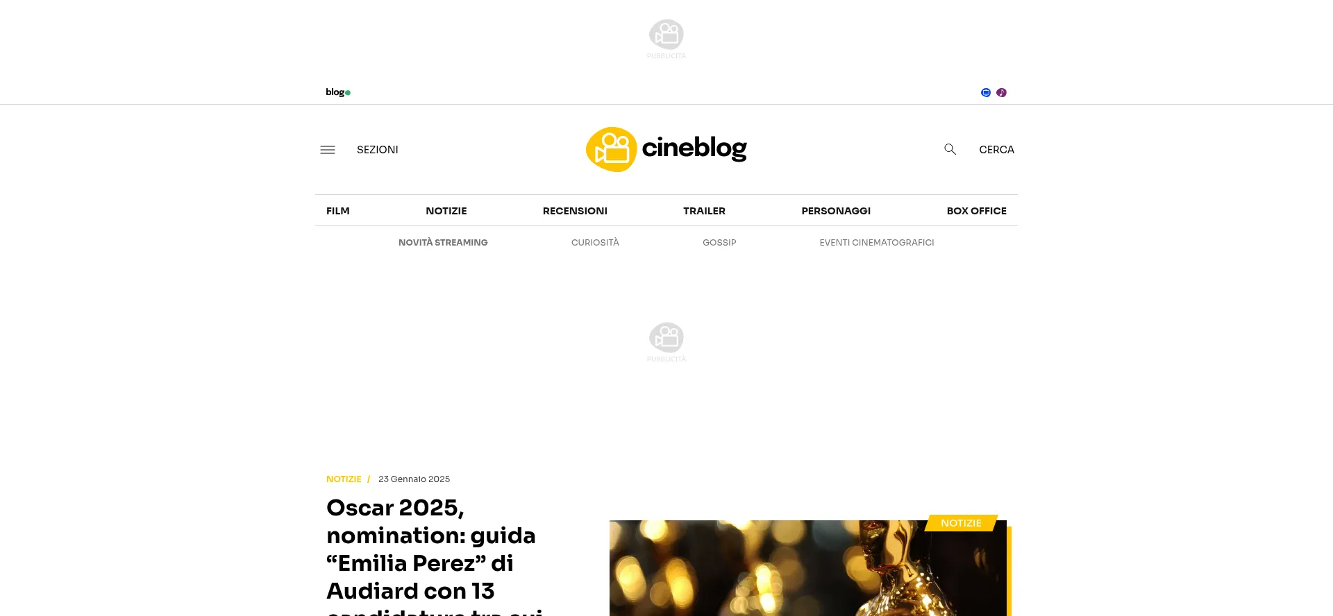 Website screenshot of Cineblog.it