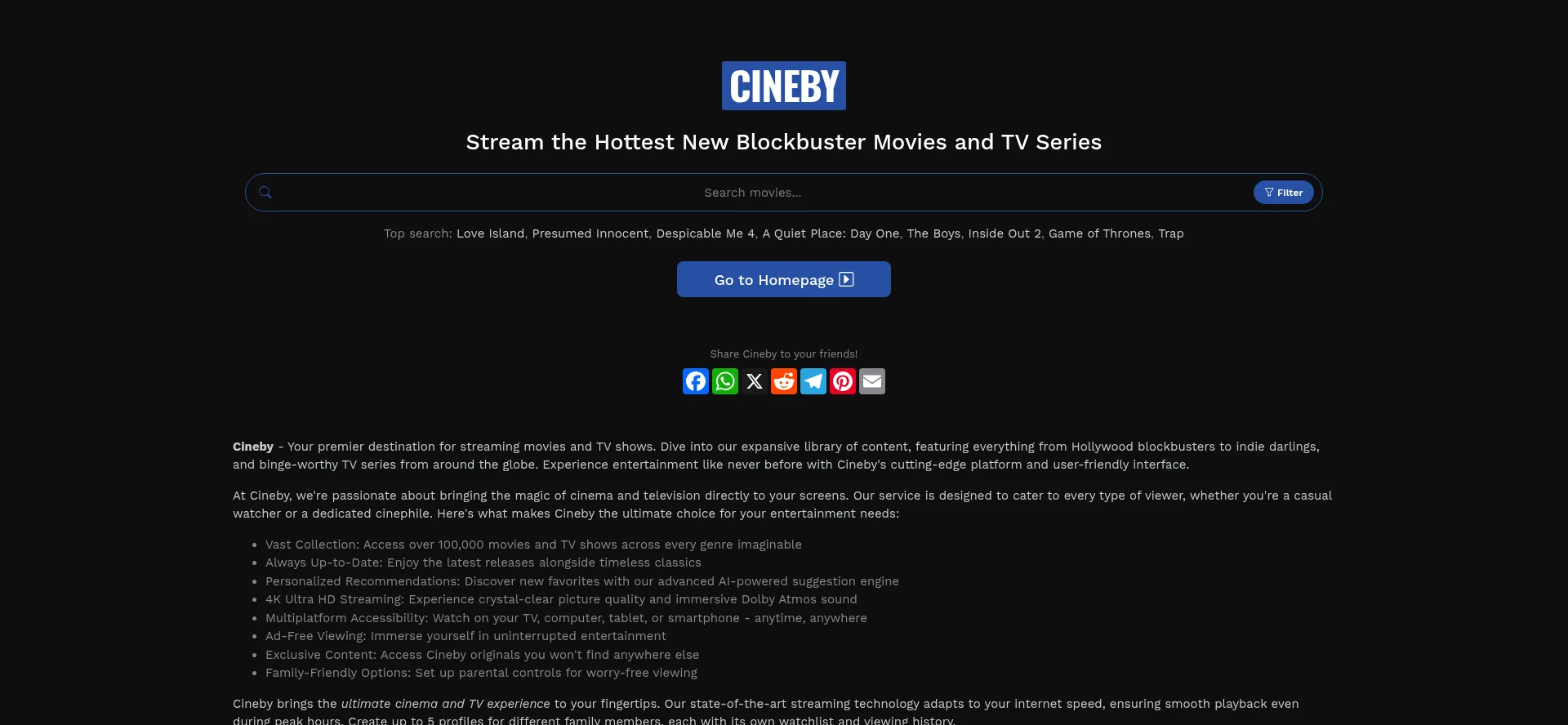 Website screenshot of Cineby.lol