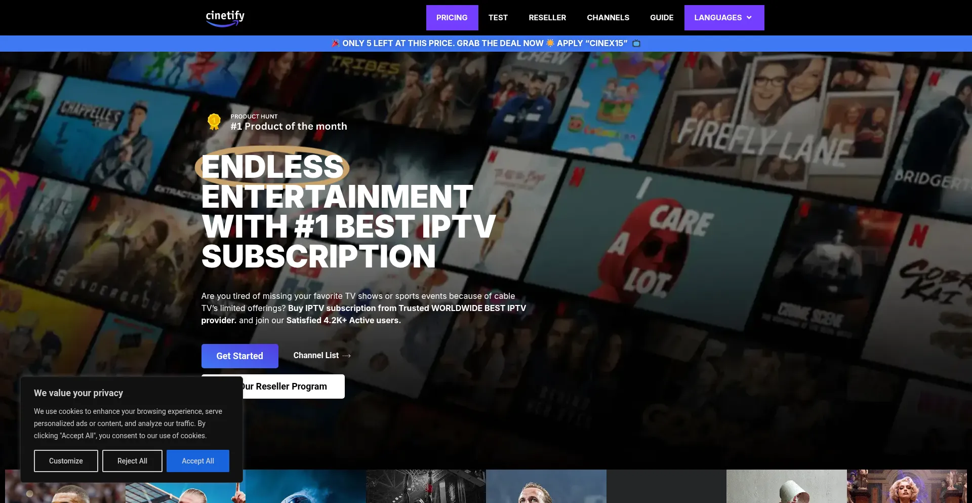 Website screenshot of Cinetify.com