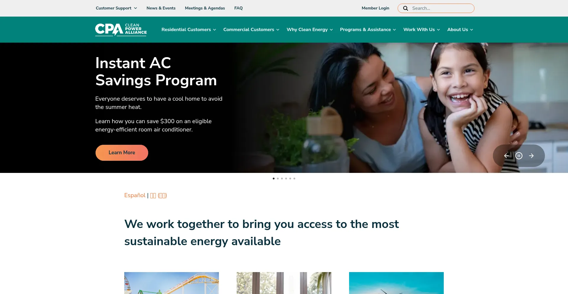 Website screenshot of Cleanpoweralliance.org