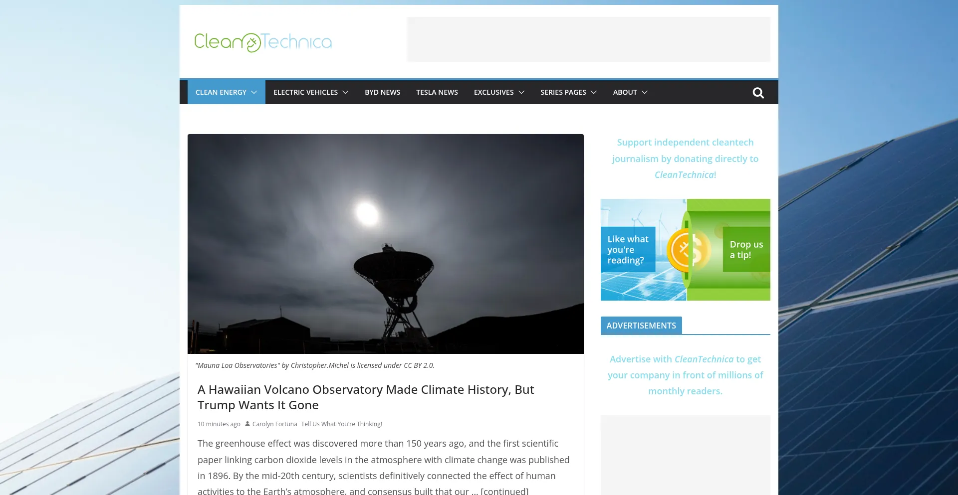 Website screenshot of Cleantechnica.com