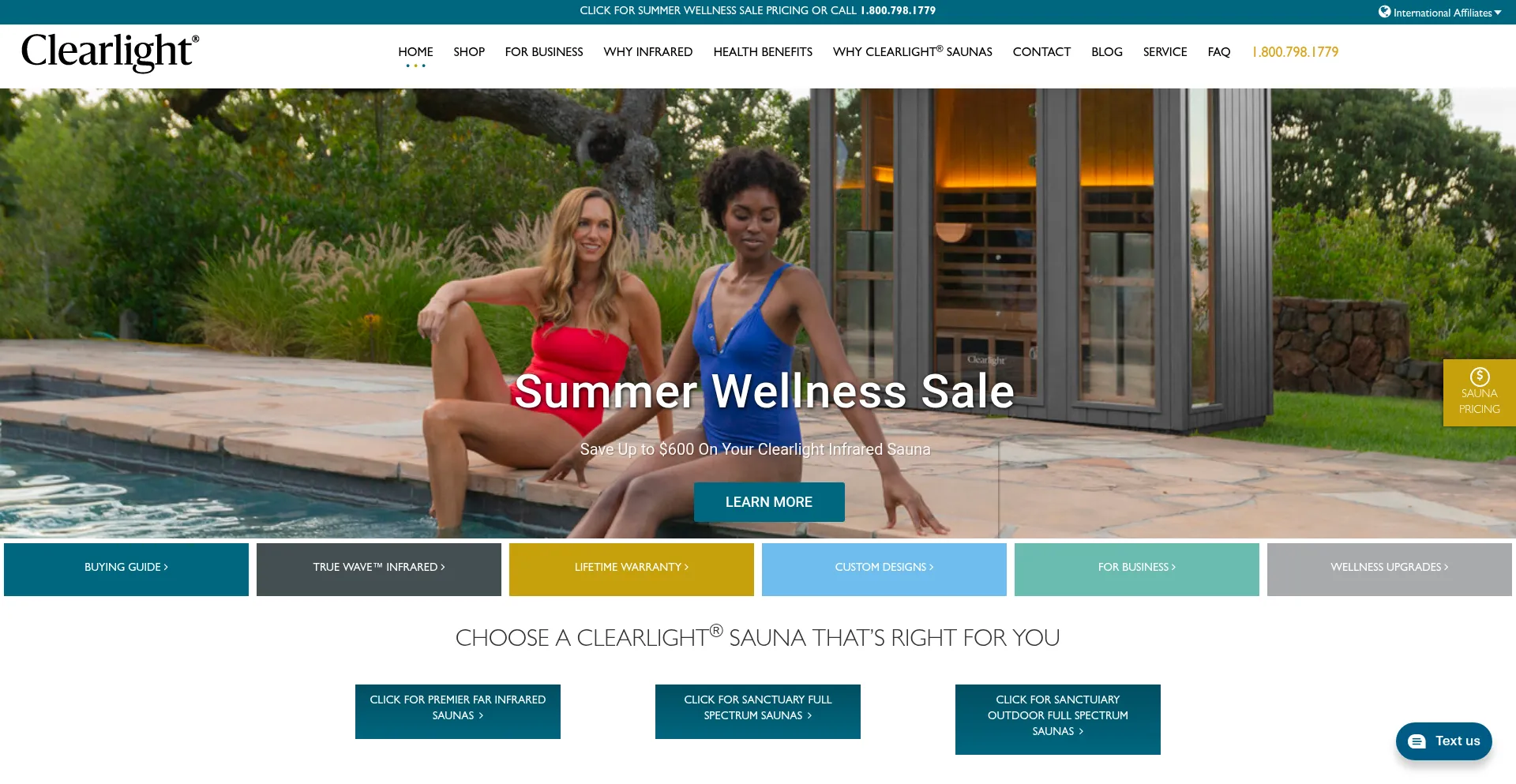 Website screenshot of Clearlightsauna.com