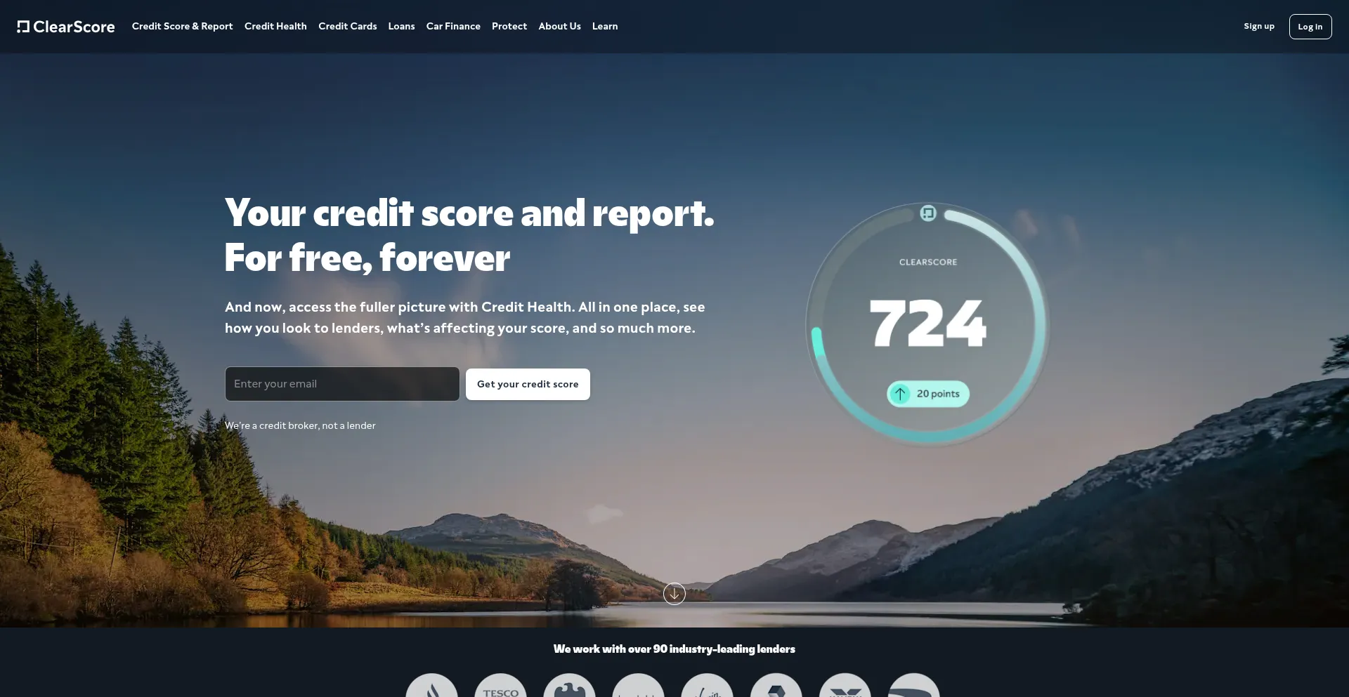 Website screenshot of Clearscore.com