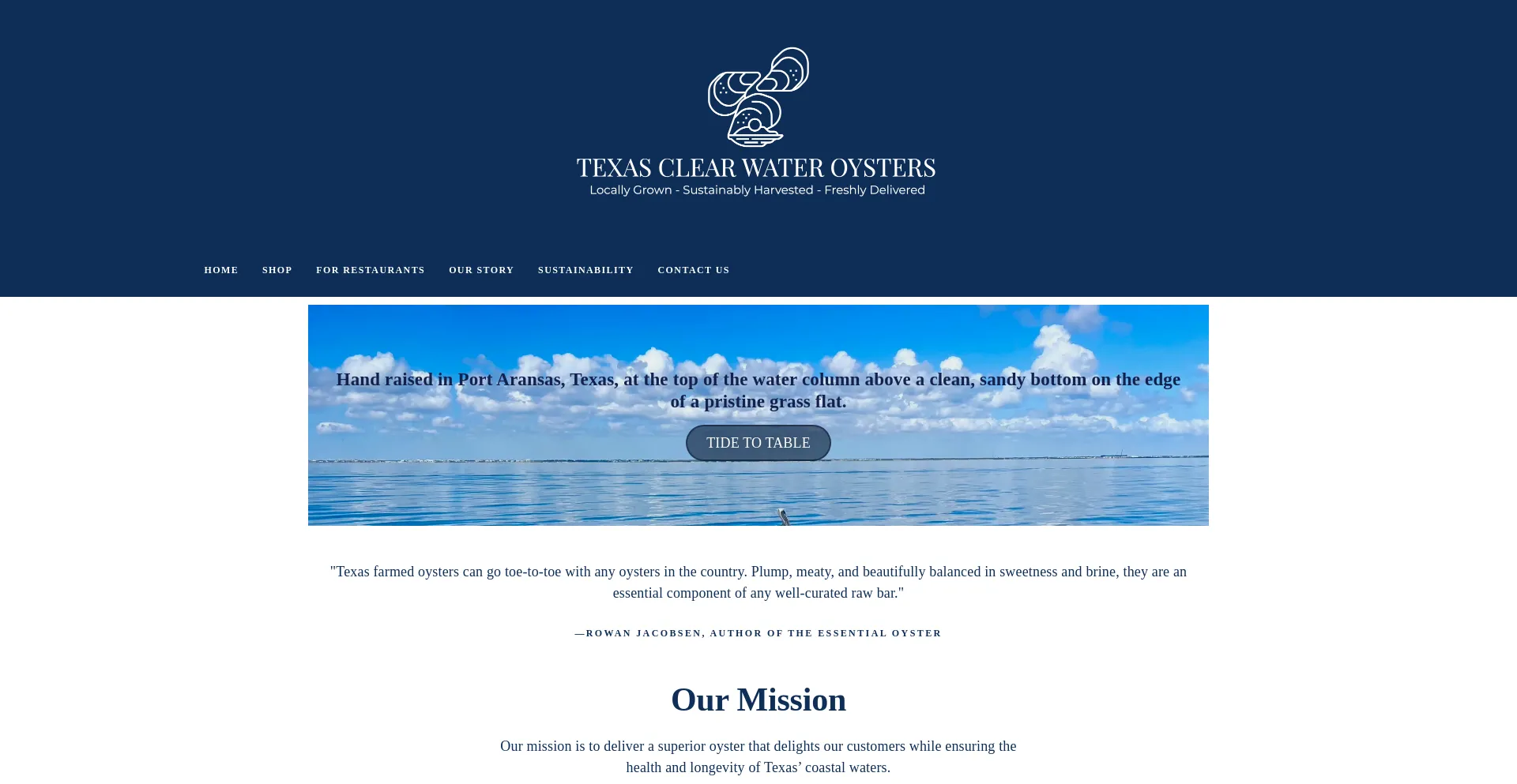 Website screenshot of Clearwateroysters.com