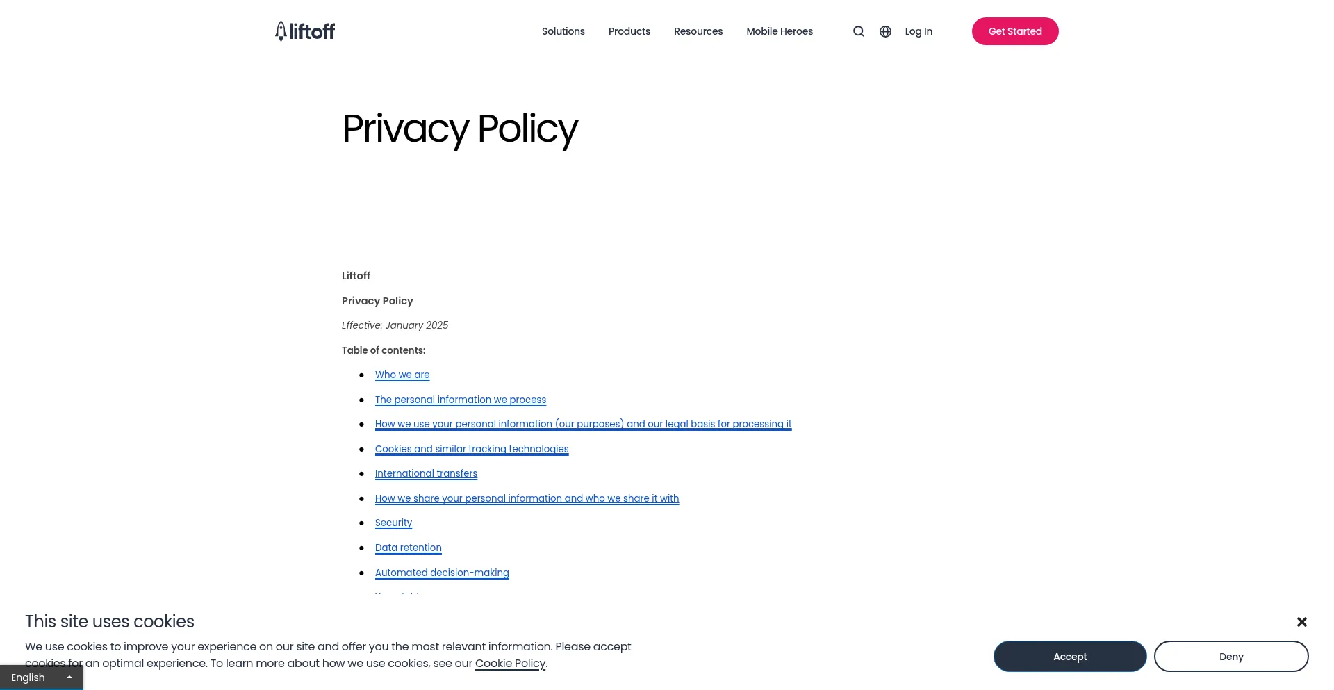 Website screenshot of Click.liftoff.io