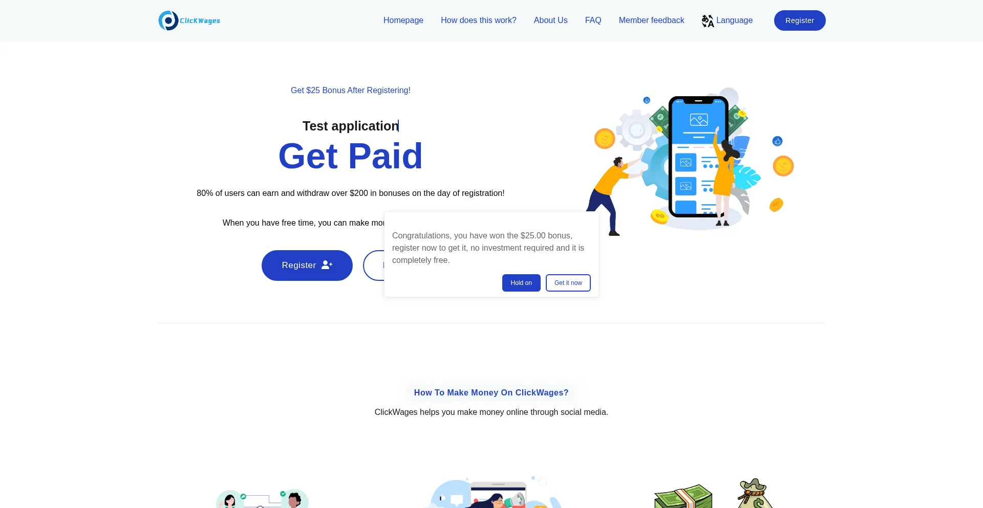 Website screenshot of Click9vpwages.top