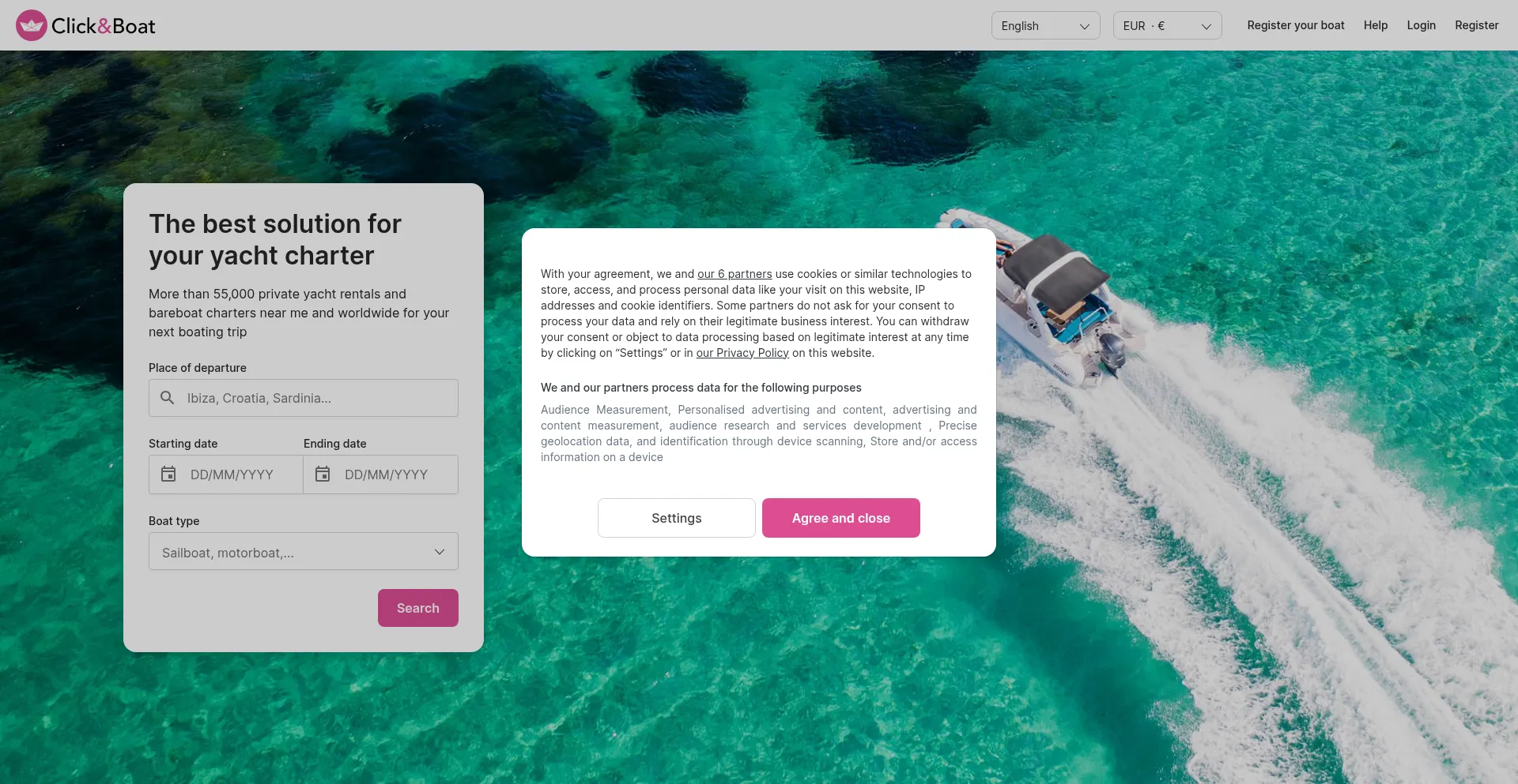 Website screenshot of Clickandboat.com