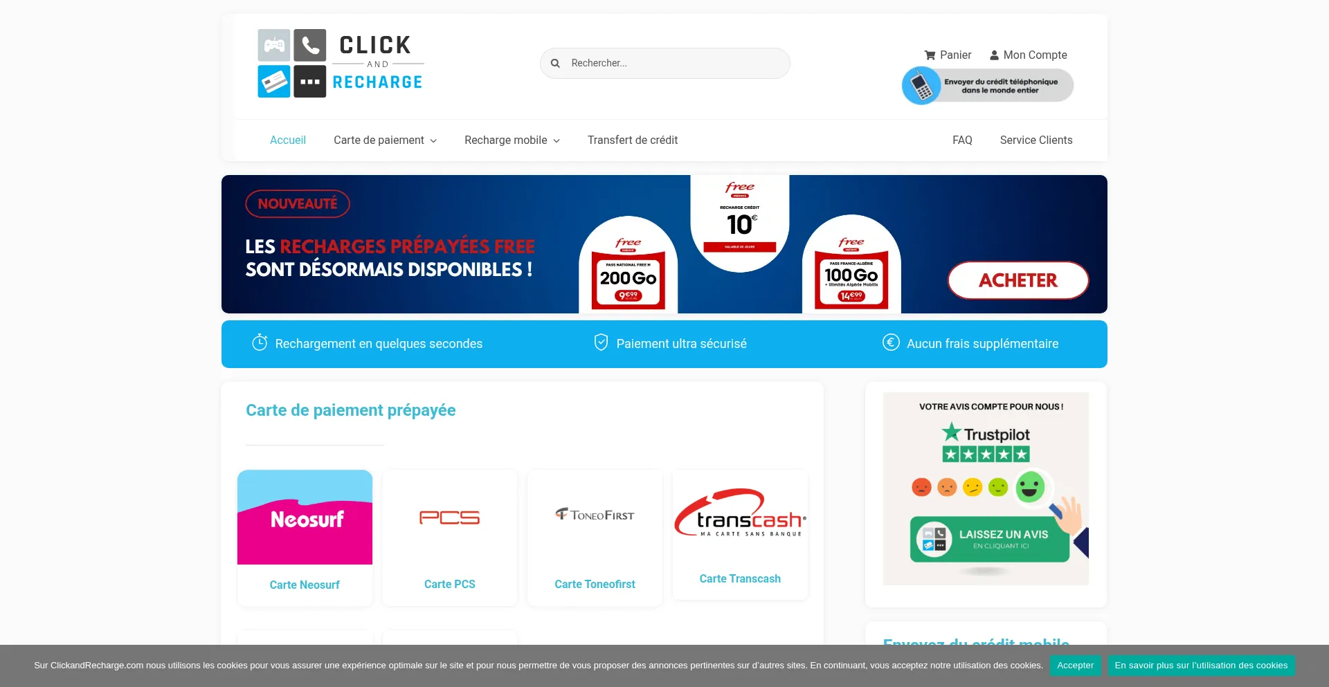 Website screenshot of Clickandrecharge.com