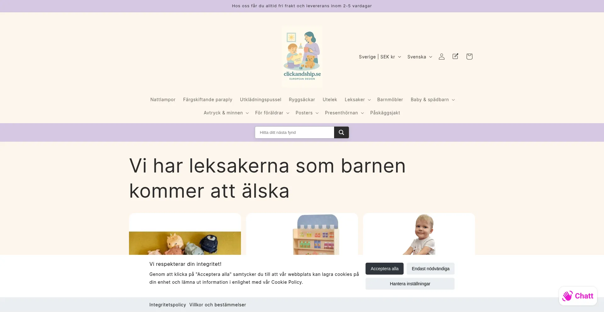 Website screenshot of Clickandship.se