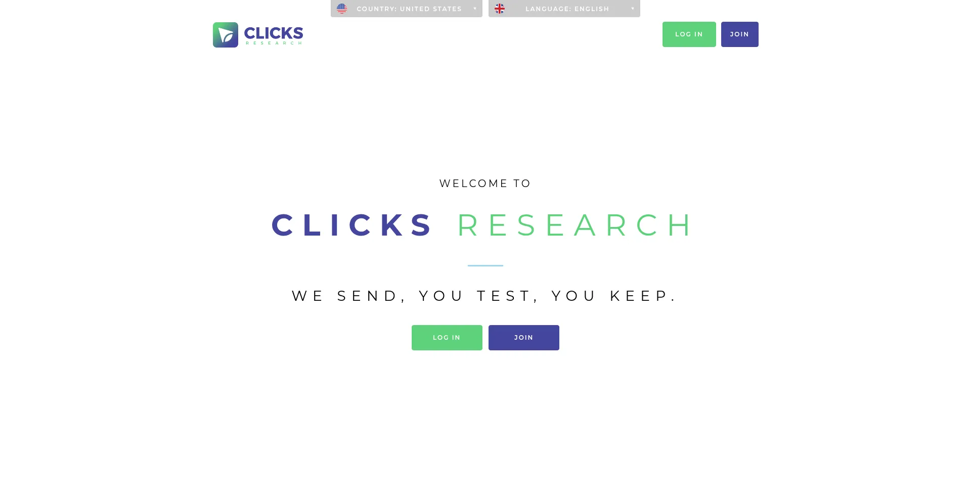 Website screenshot of Clicksresearch.com
