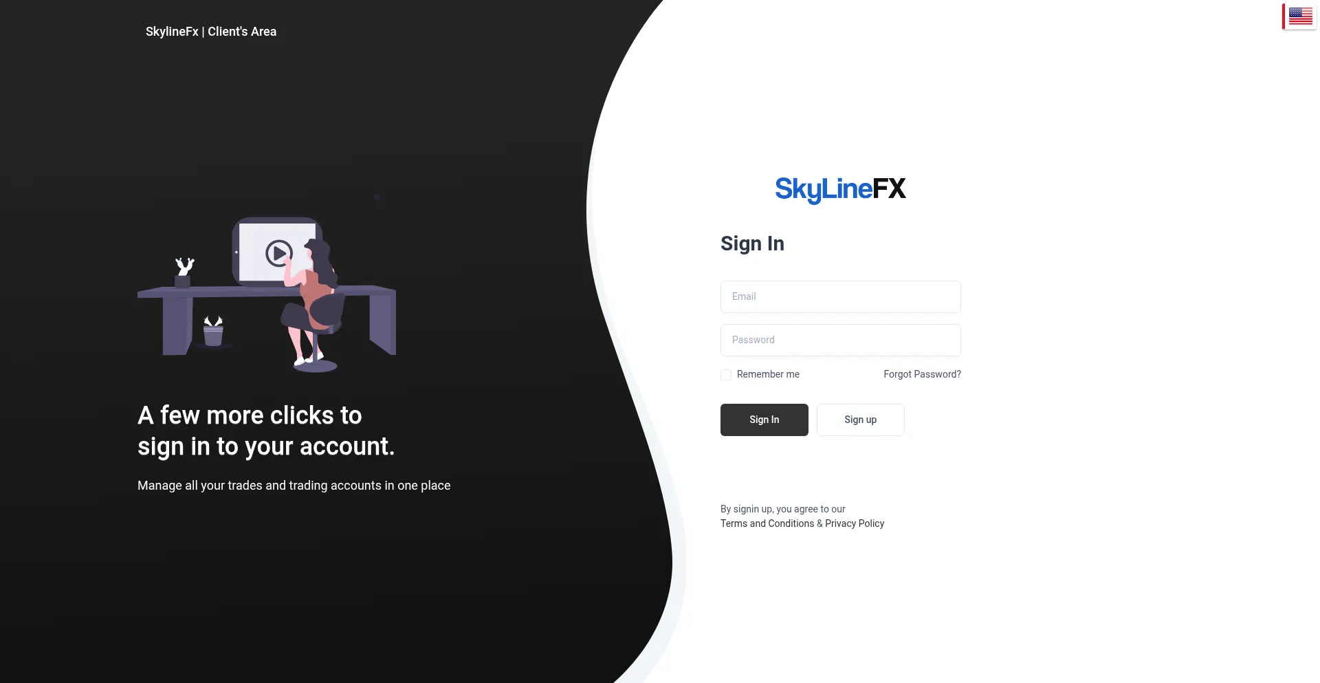 Website screenshot of Clients.skylinefx.co
