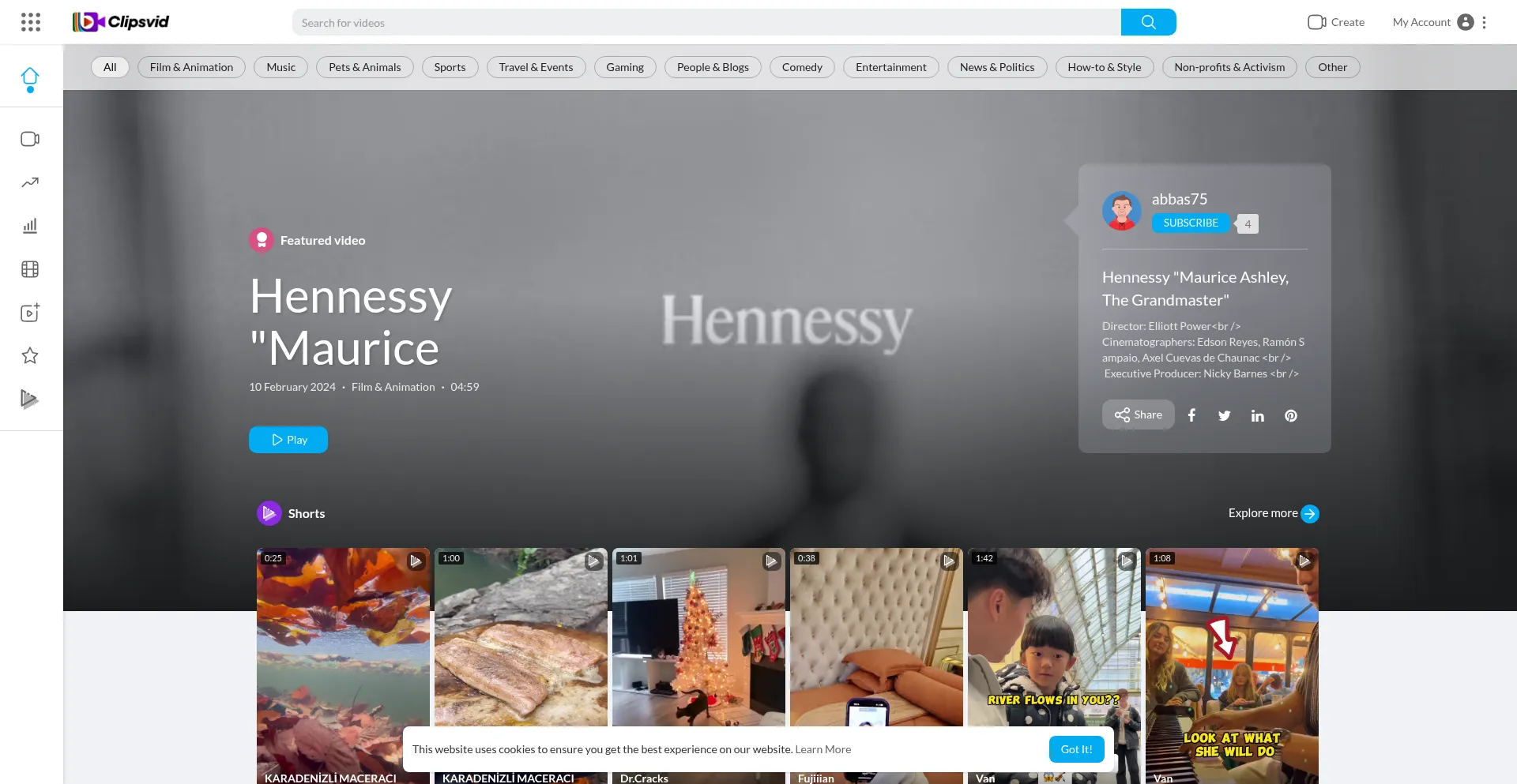 Website screenshot of Clipsvid.com