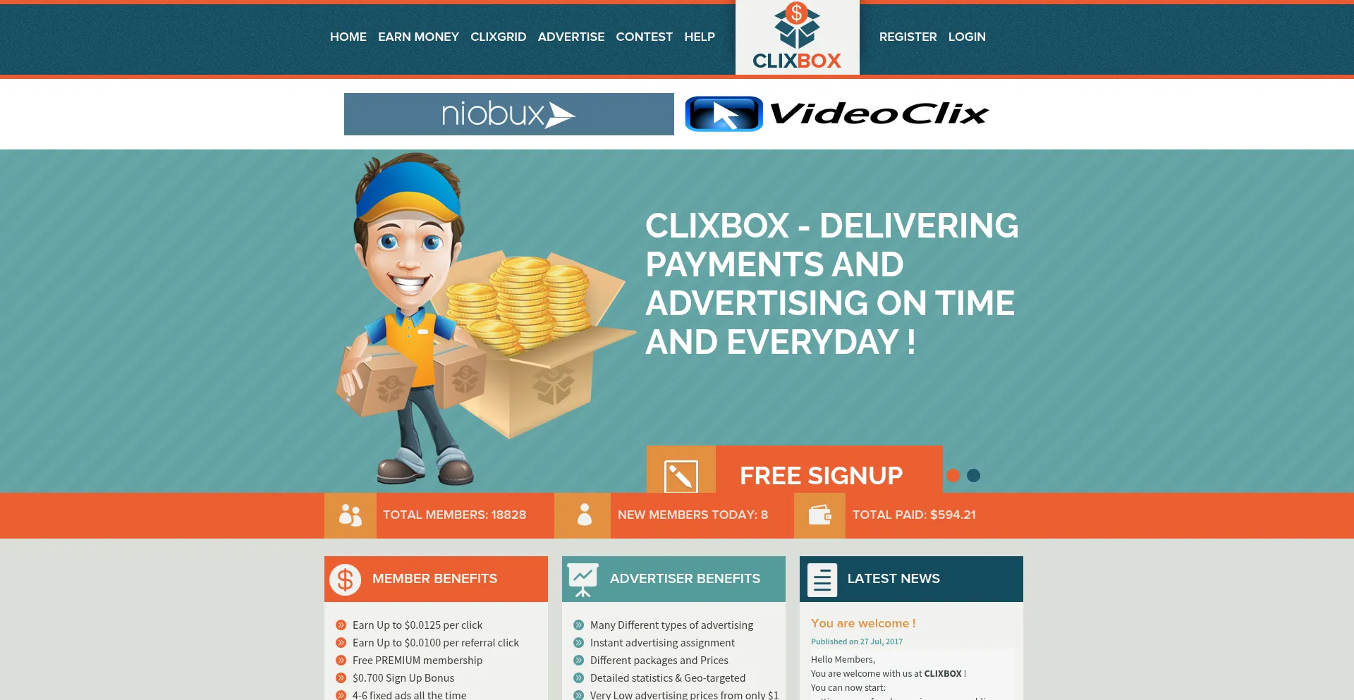 Website screenshot of Clixbox.net