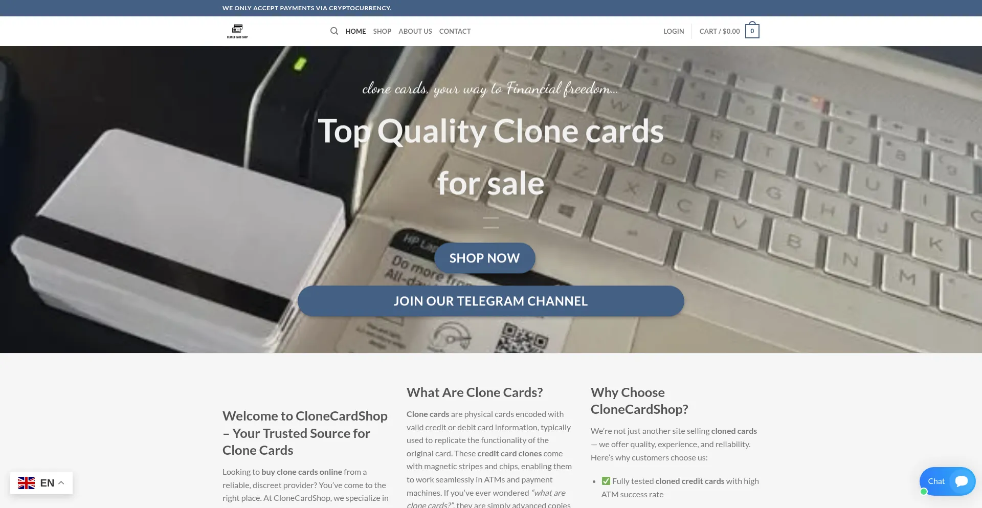 Website screenshot of Clonecardsshop.com