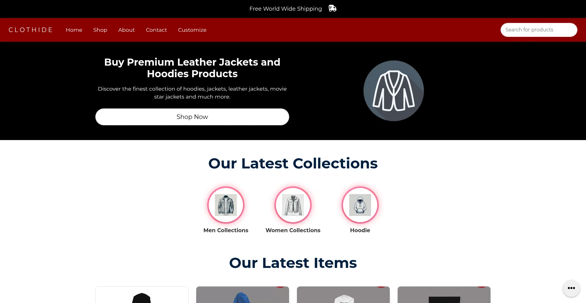 Website screenshot of Clothide.com