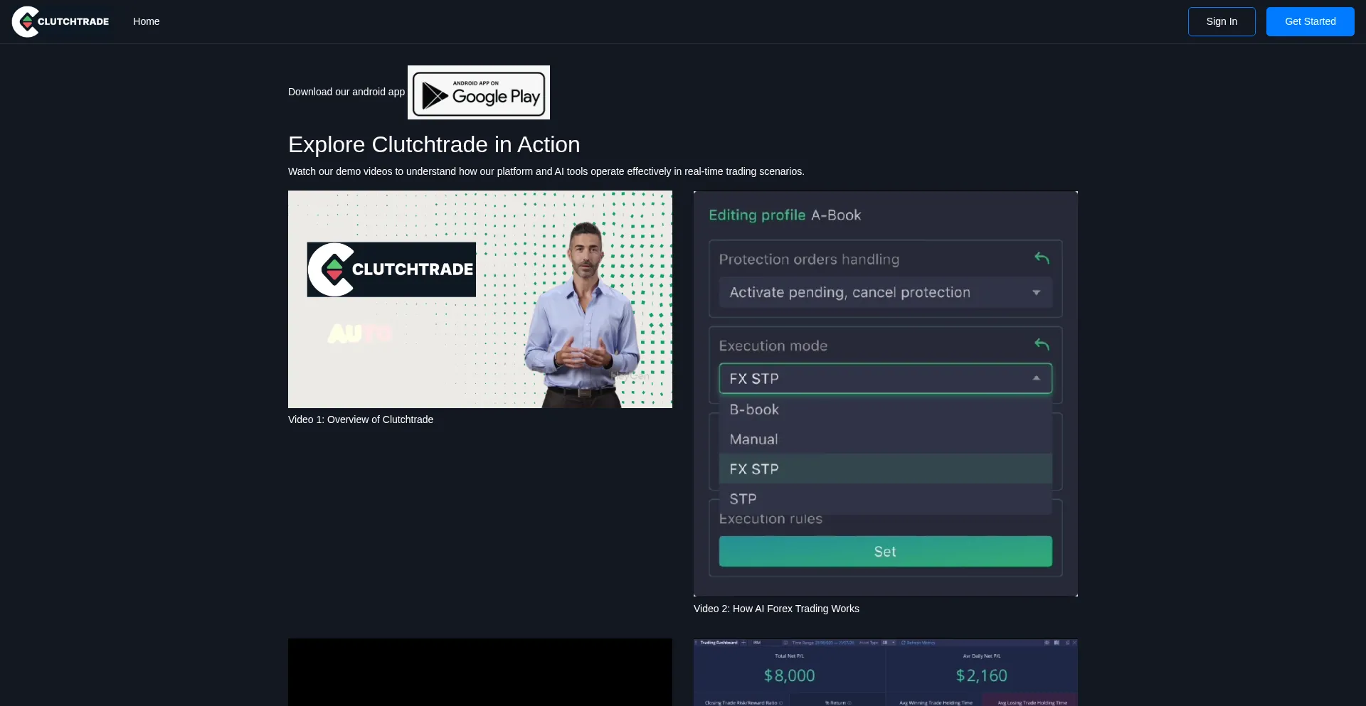 Website screenshot of Clutchtrade.info