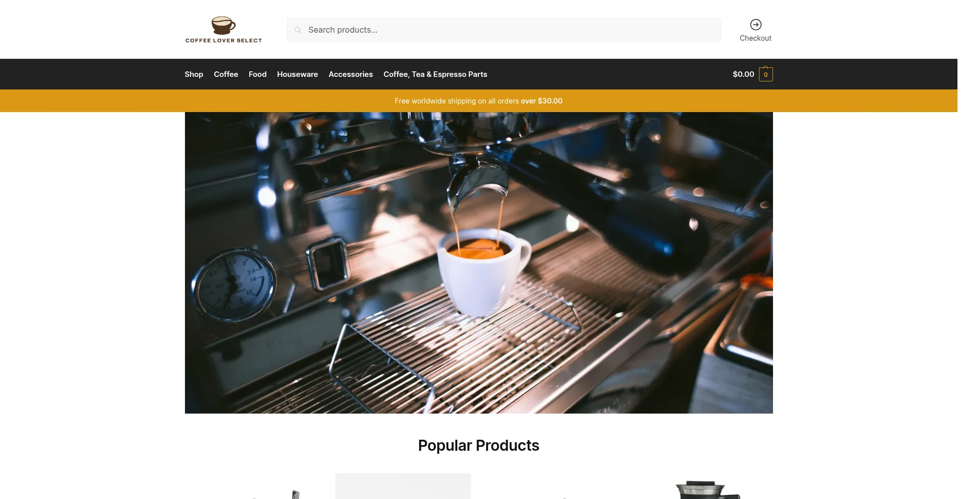 Website screenshot of Coffeeloverselect.com