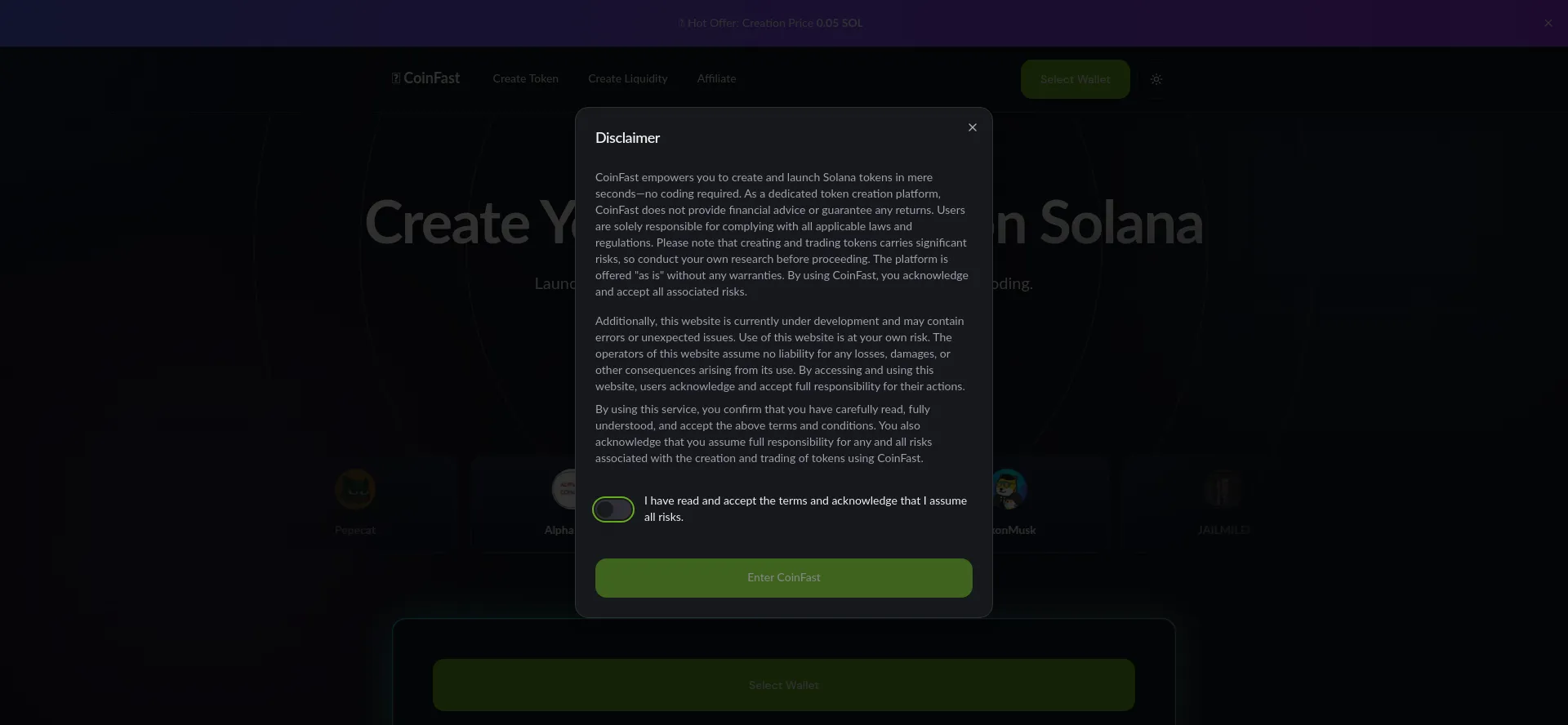 Website screenshot of Coinfast.click