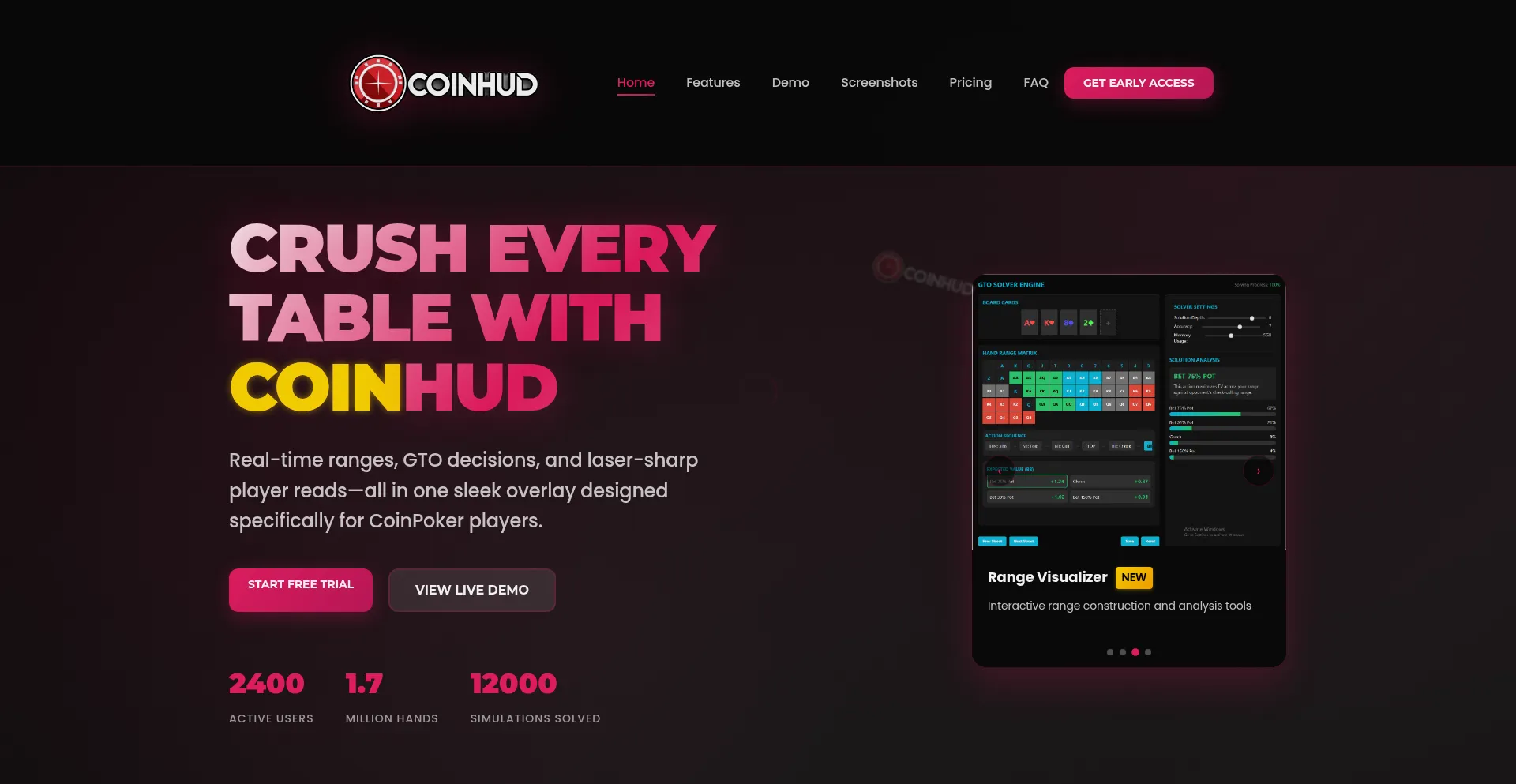 Website screenshot of Coinhud.com