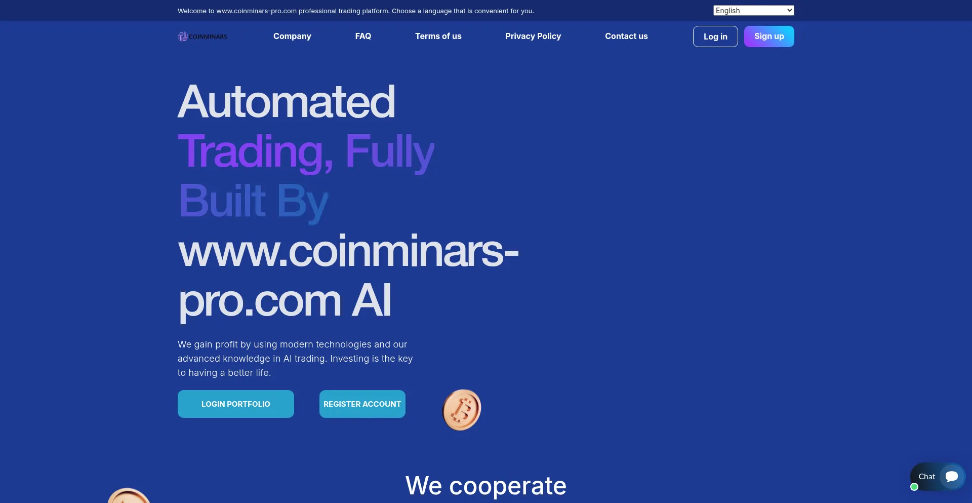 Website screenshot of Coinminars-pro.com