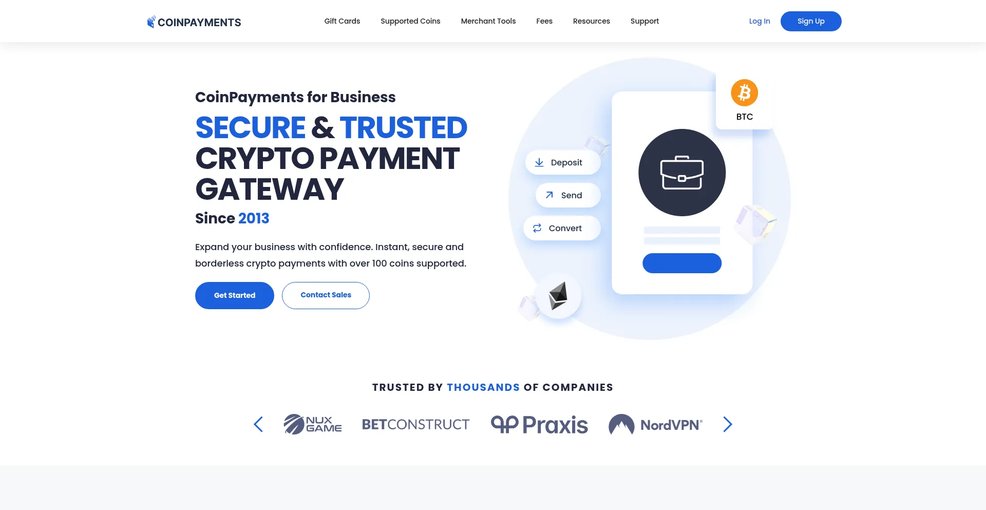 Website screenshot of Coinpayments.com