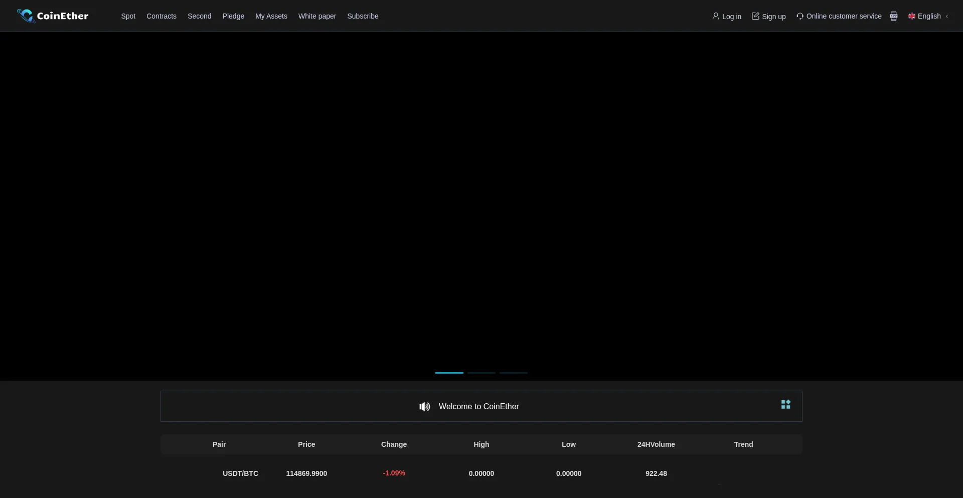 Website screenshot of Coinpether.com