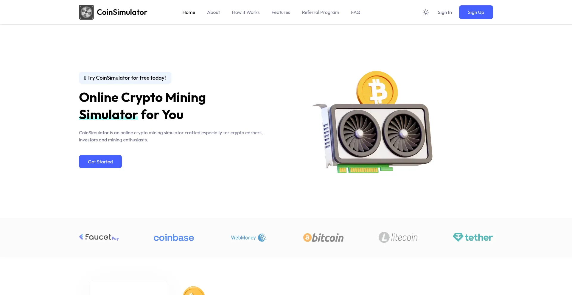 Website screenshot of Coinsimulator.io
