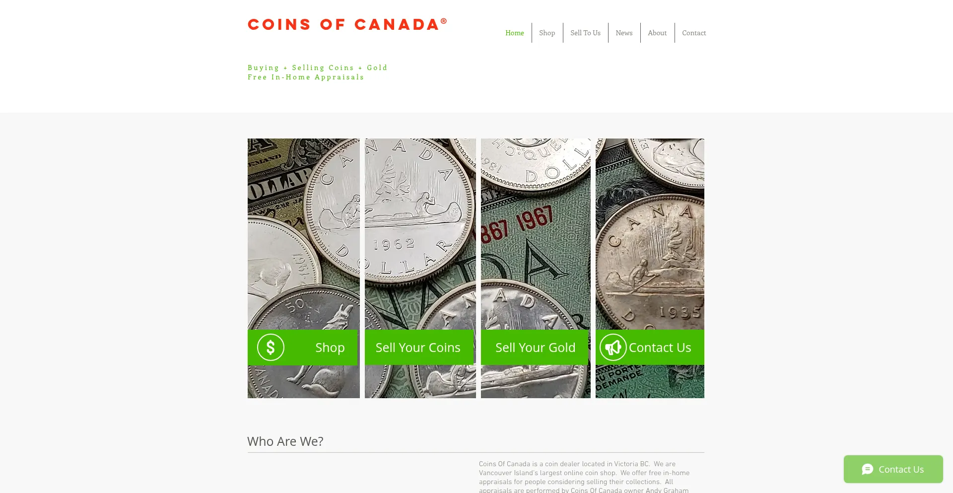Website screenshot of Coinsofcanada.ca