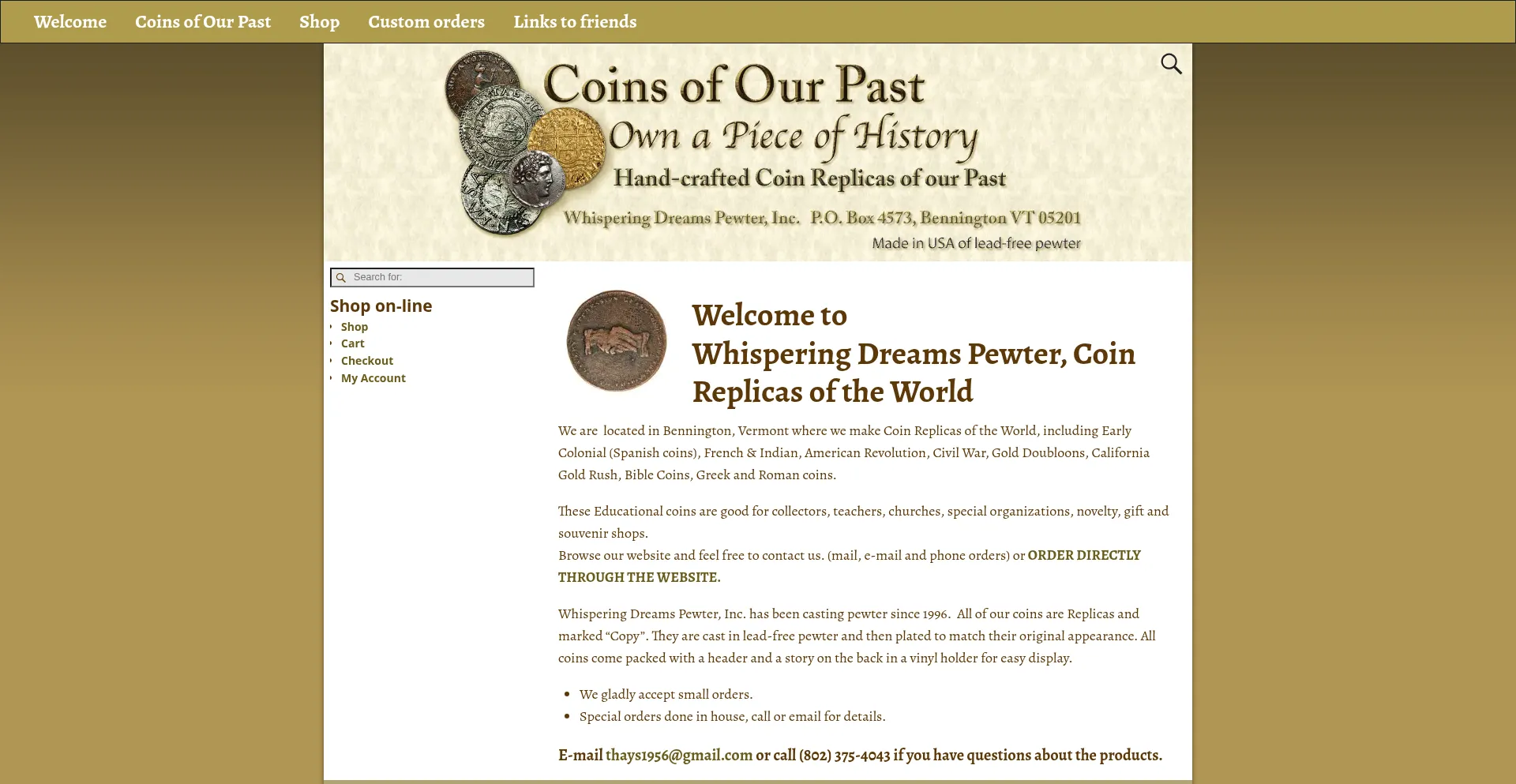 Website screenshot of Coinsofourpast.com