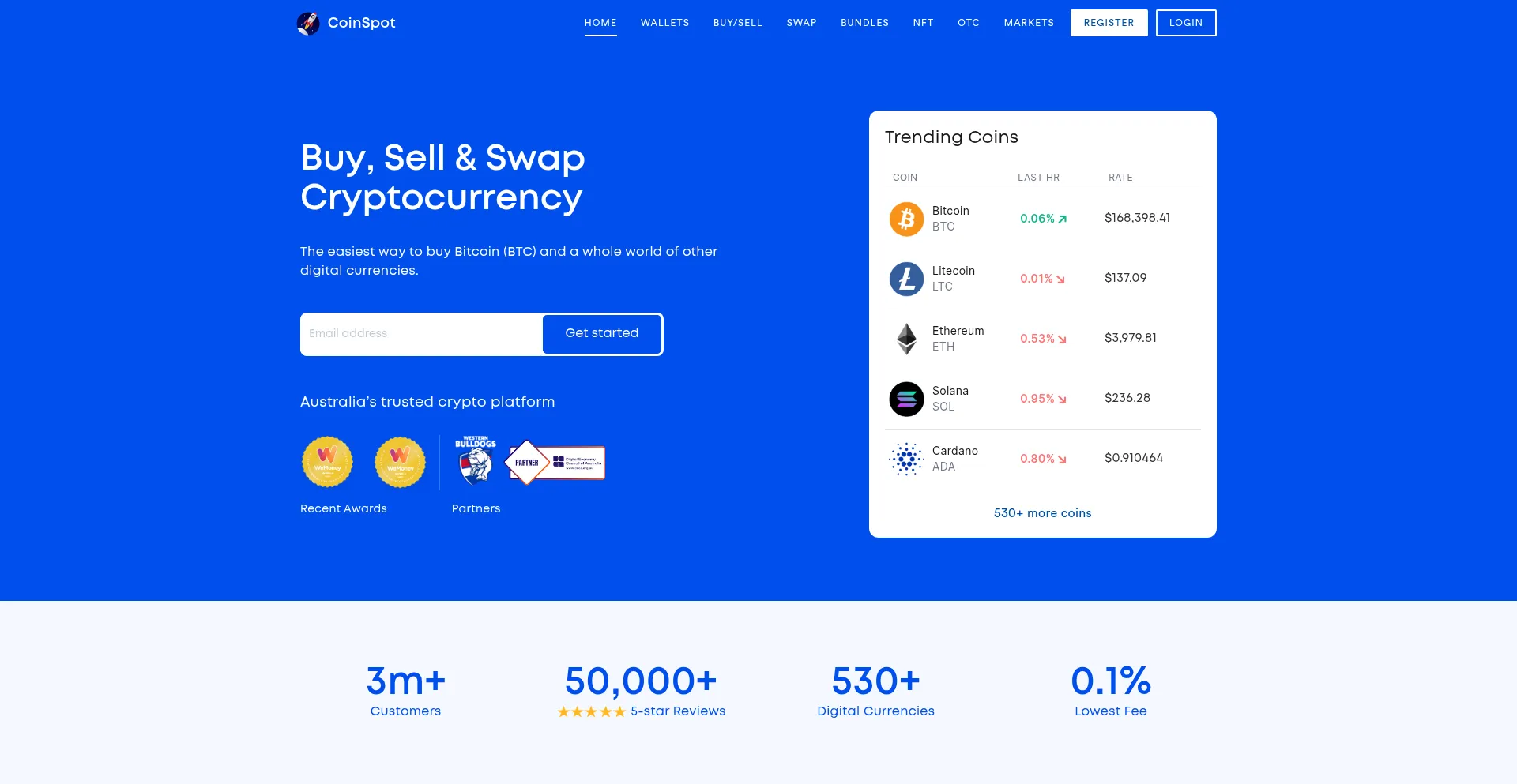 Website screenshot of Coinspot.com.au