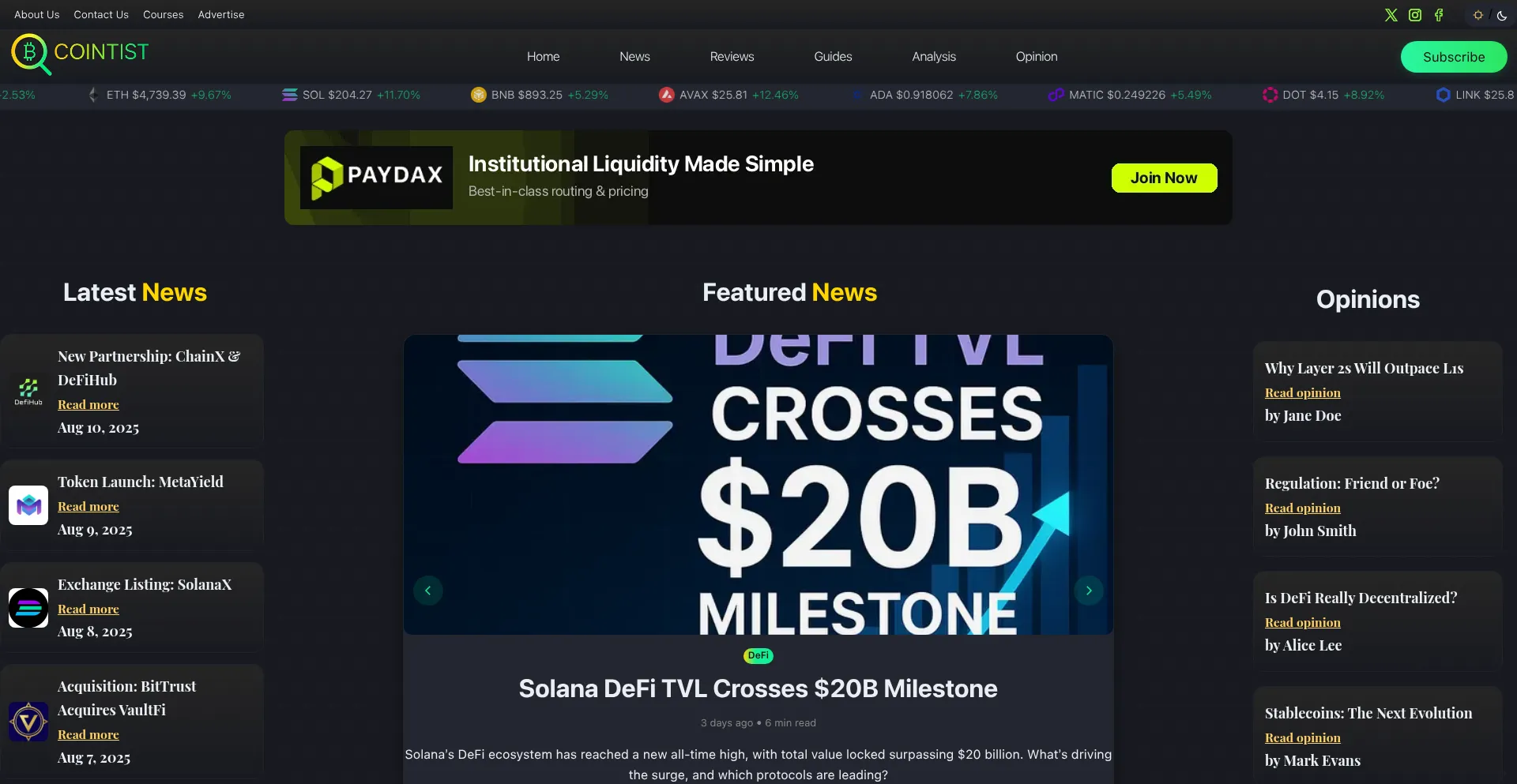 Website screenshot of Cointist.net