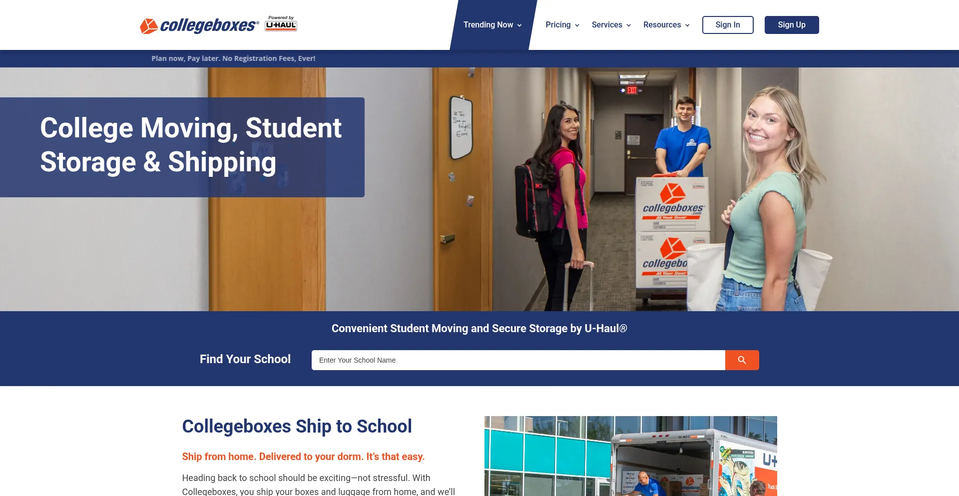 Website screenshot of Collegeboxes.com