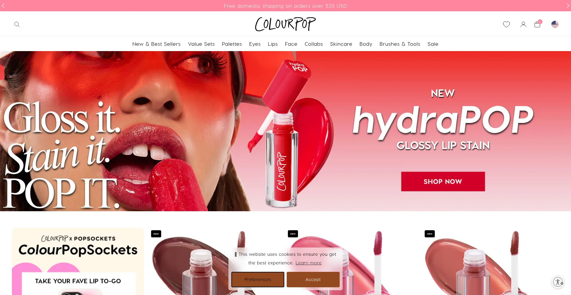 Website screenshot of Colourpop.com