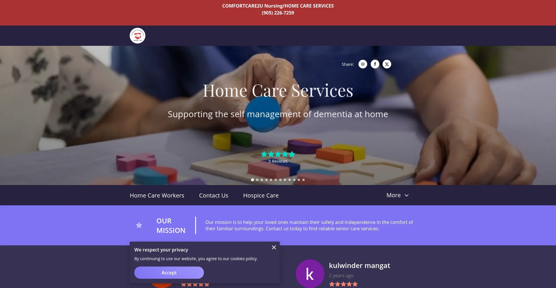 Website screenshot of Comfort-care2u.com