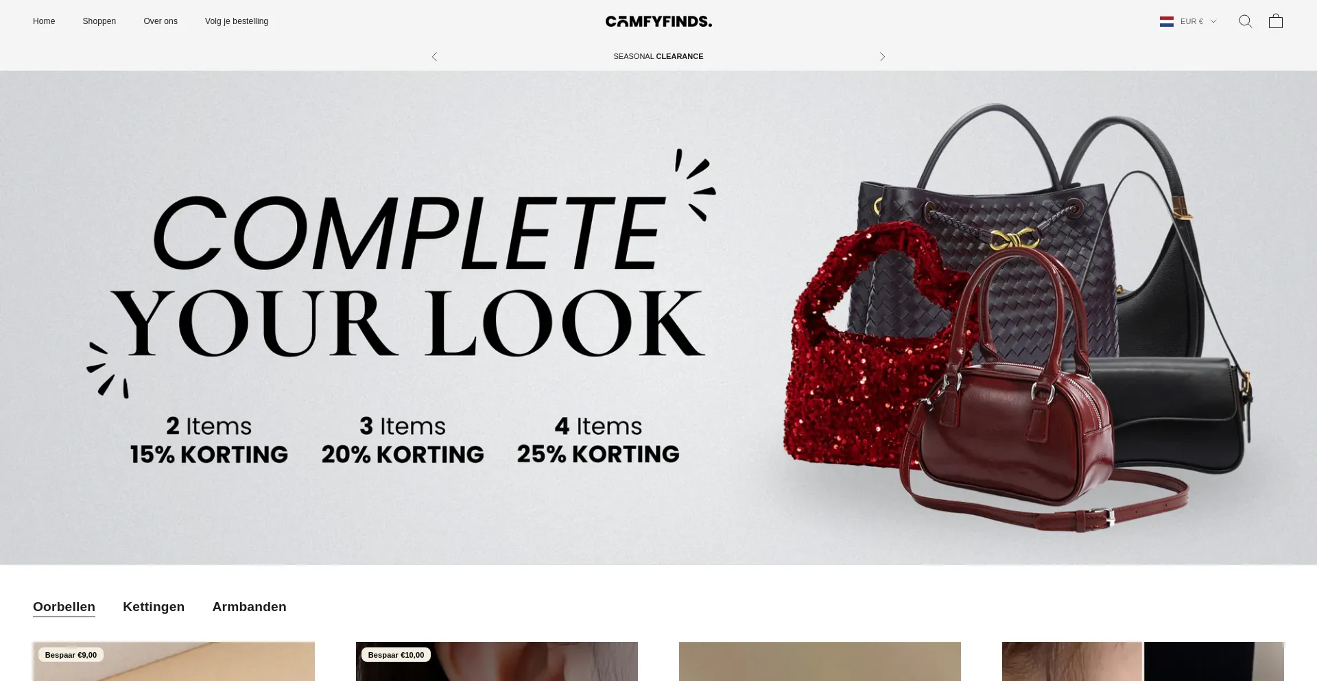 Website screenshot of Comfyfinds.nl