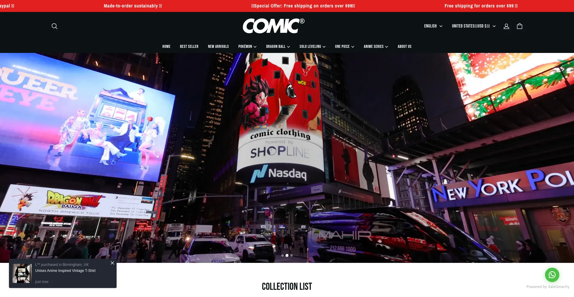 Website screenshot of Comicclothing.com