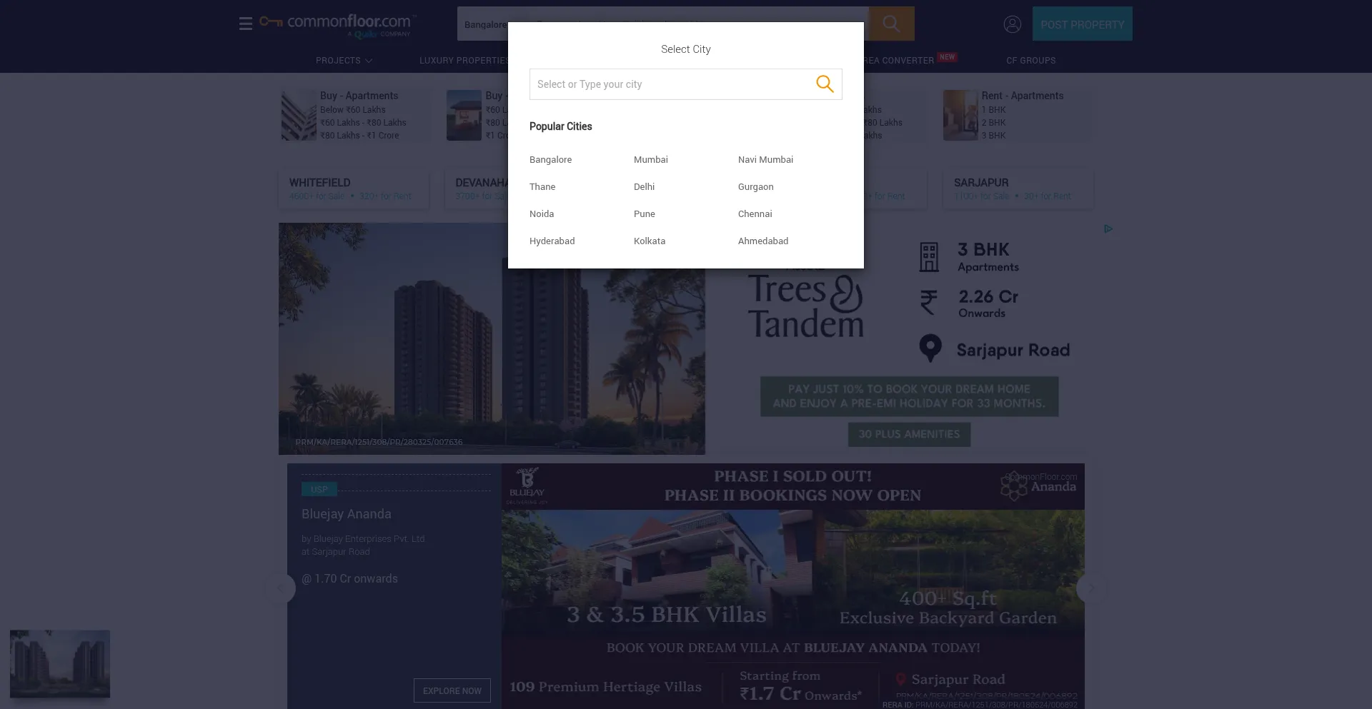 Website screenshot of Commonfloor.com