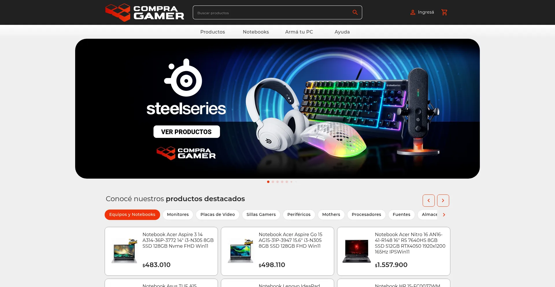 Website screenshot of Compragamer.com.ar