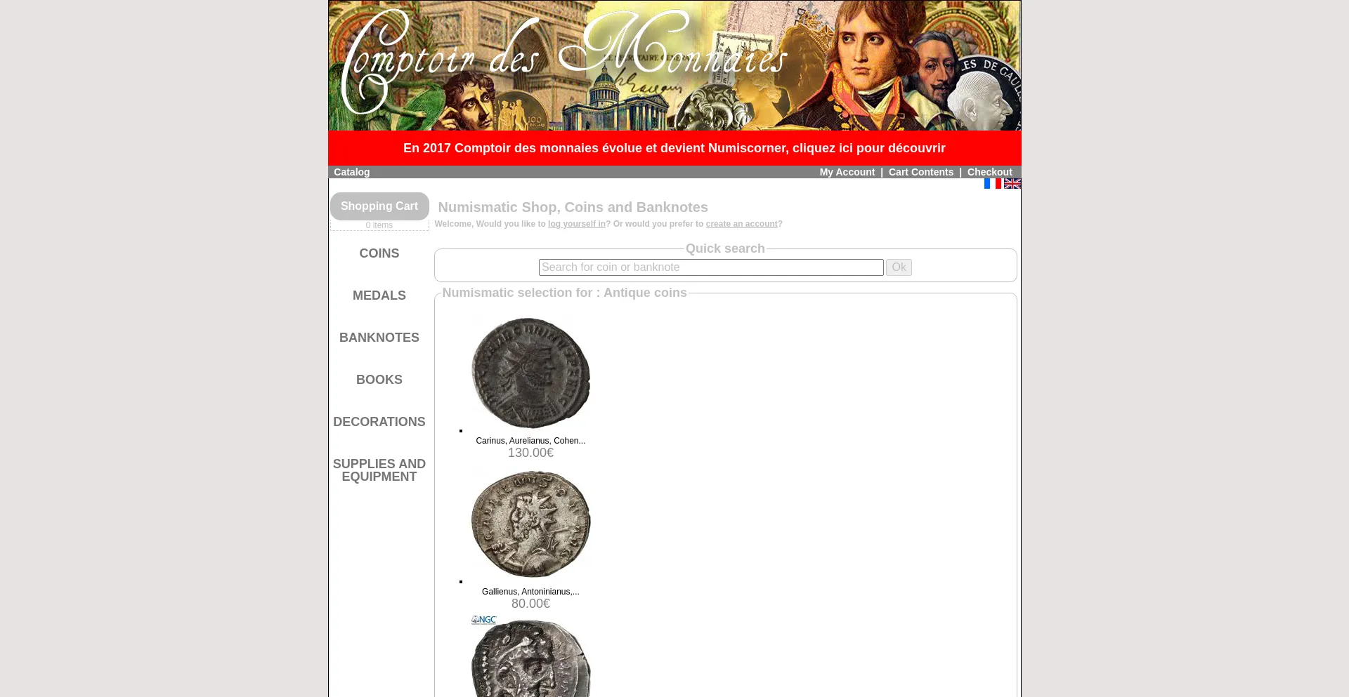 Website screenshot of Comptoir-des-monnaies.com