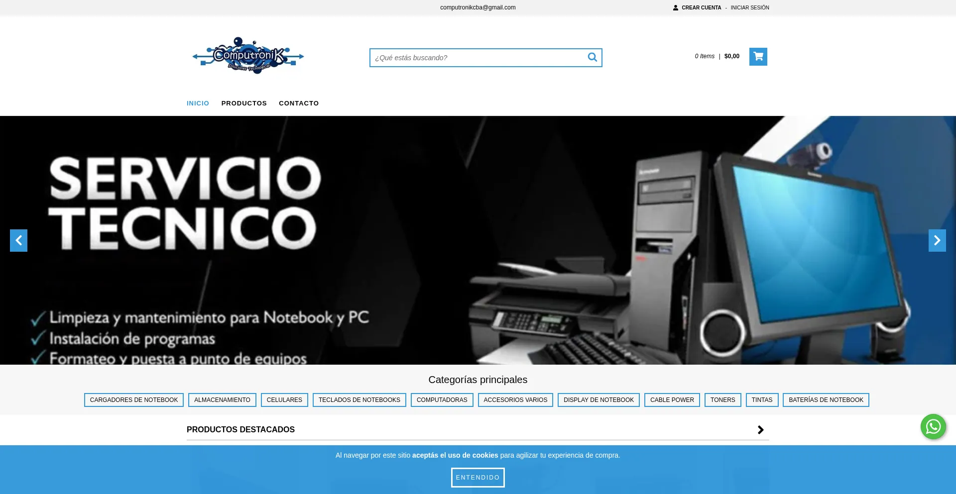 Website screenshot of Compupartes.com.ar