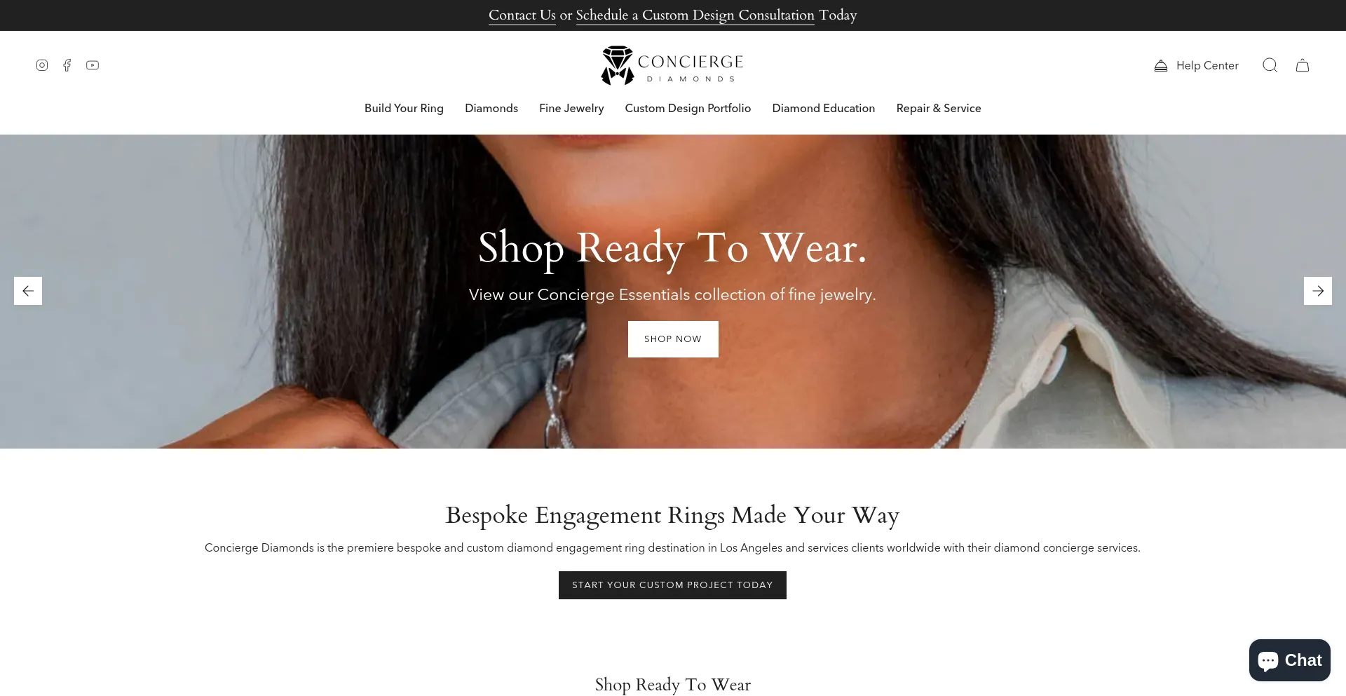 Website screenshot of Conciergediamonds.com