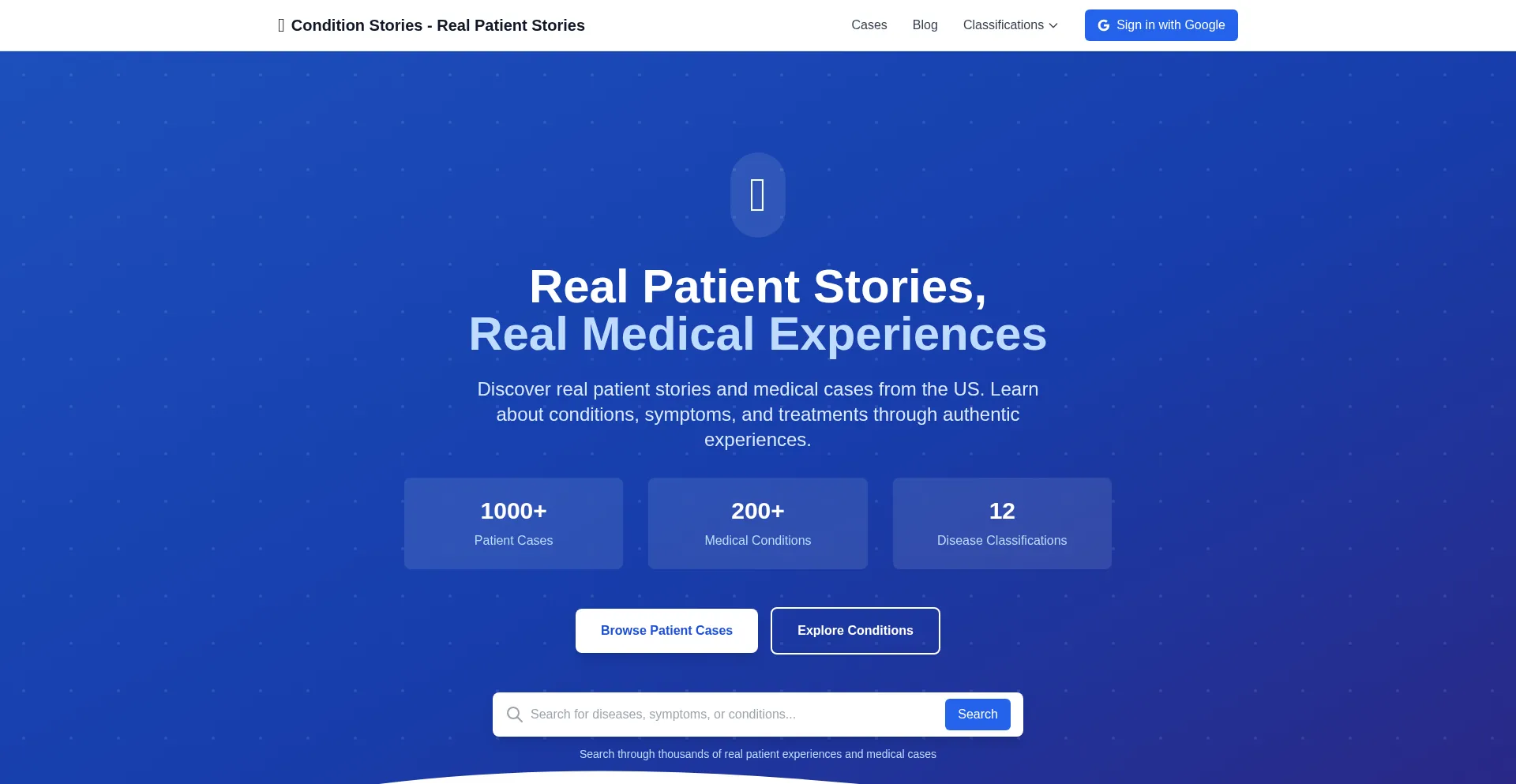 Website screenshot of Conditionstories.com