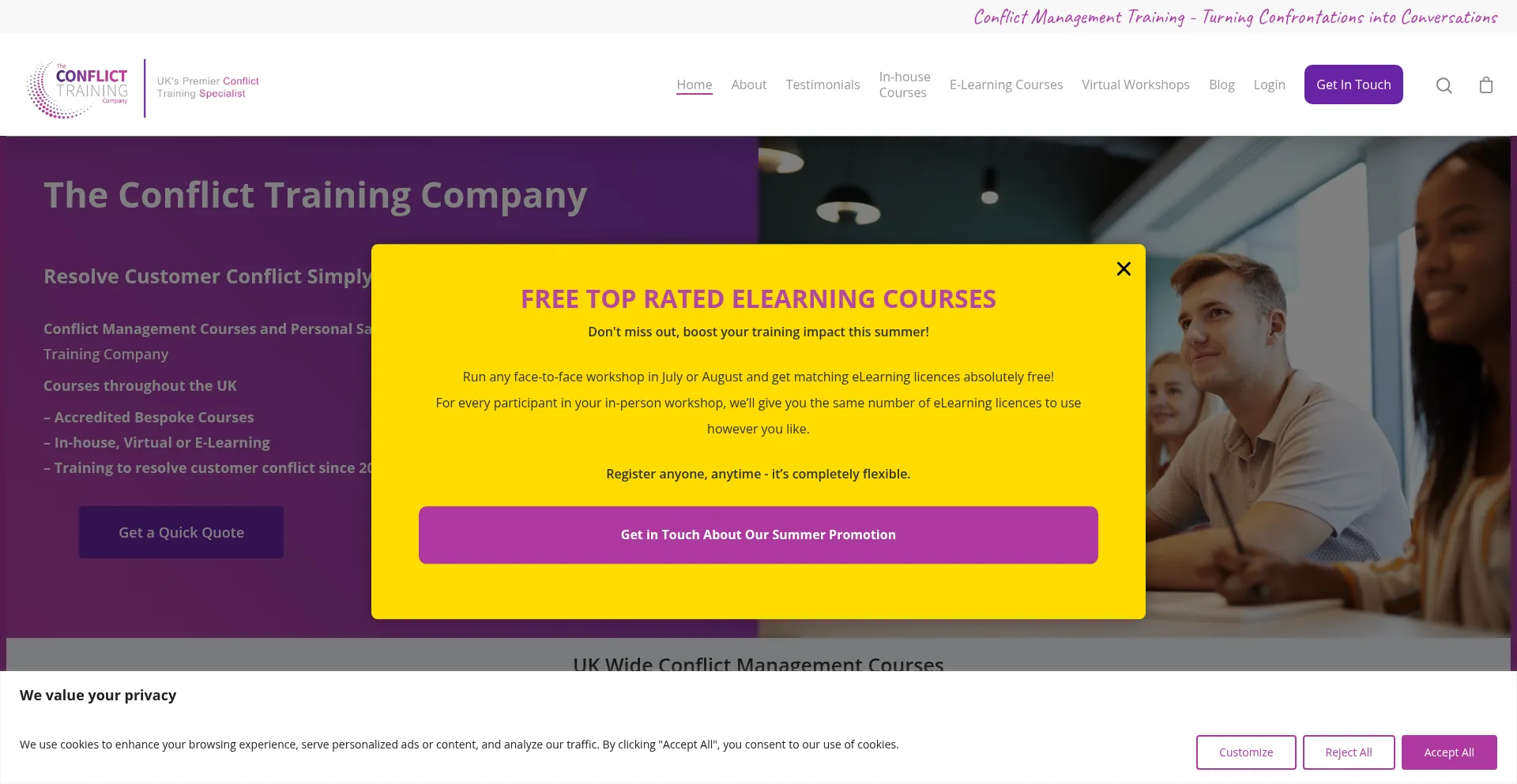 Website screenshot of Conflict-training.co.uk