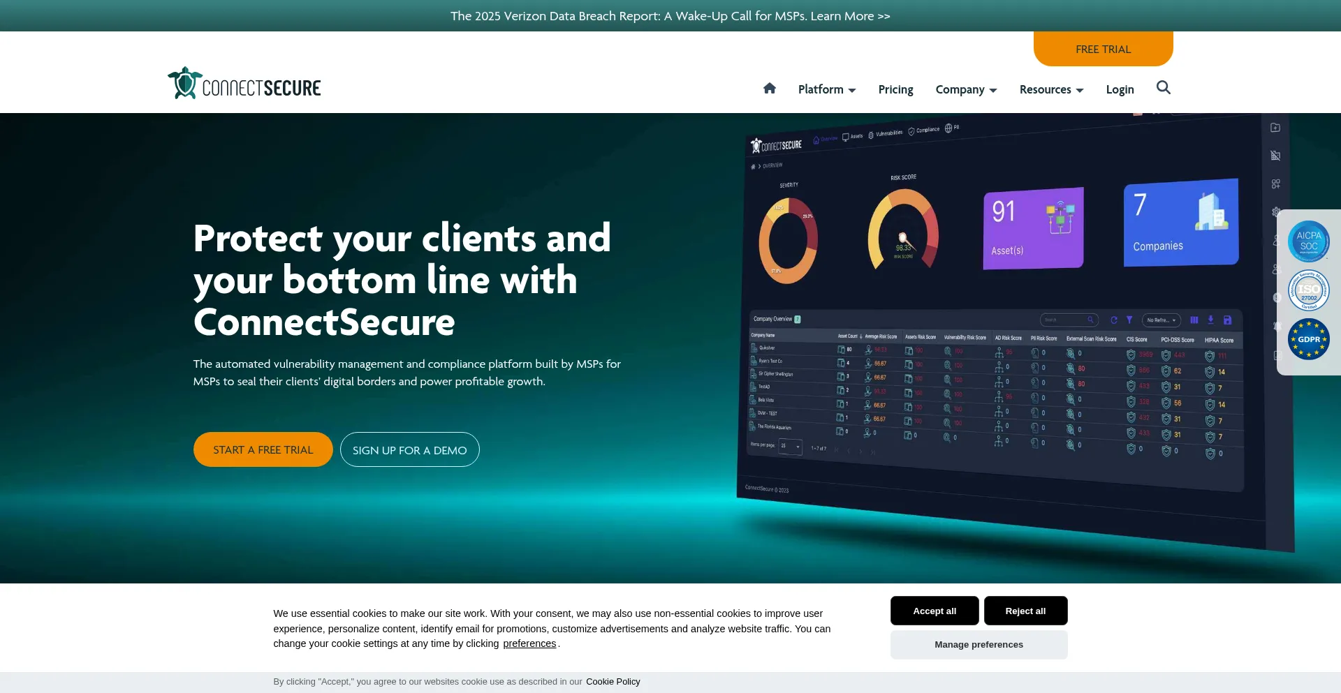 Website screenshot of Connectsecure.com