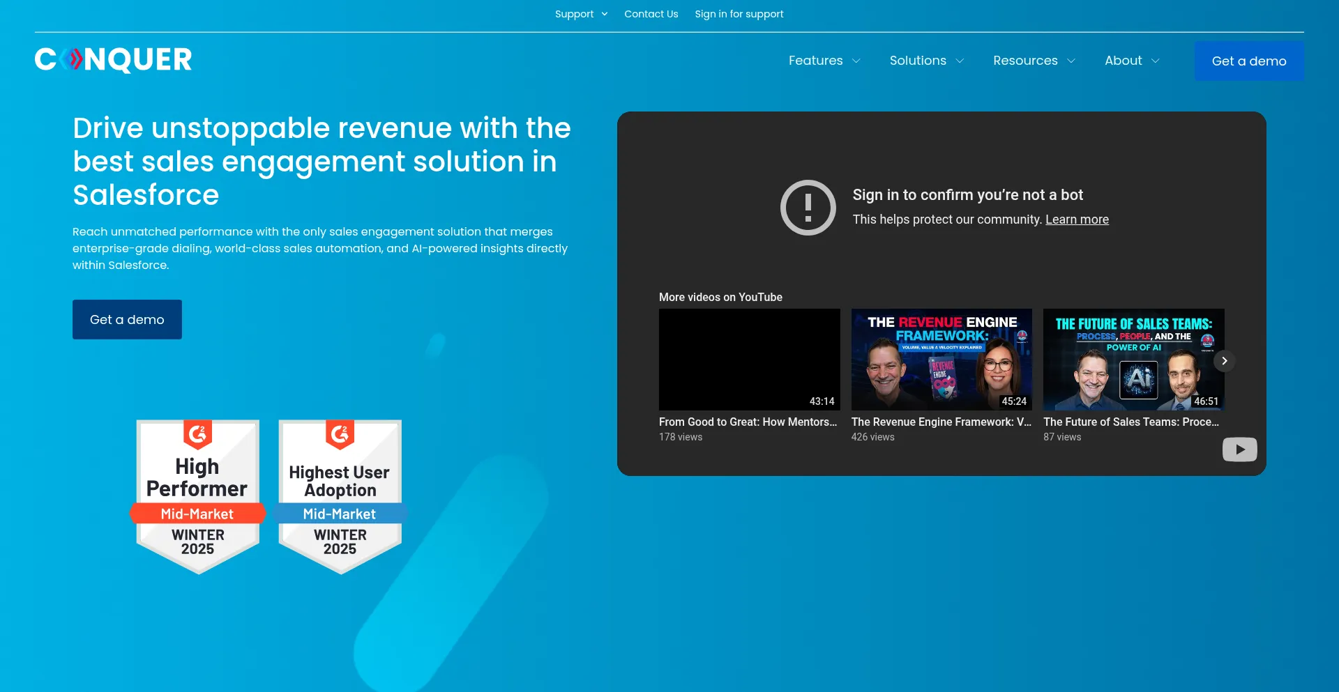Website screenshot of Conquer.io