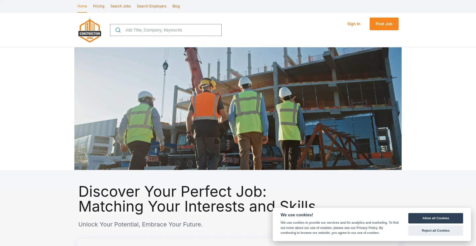 Website screenshot of Constructionjobs.com