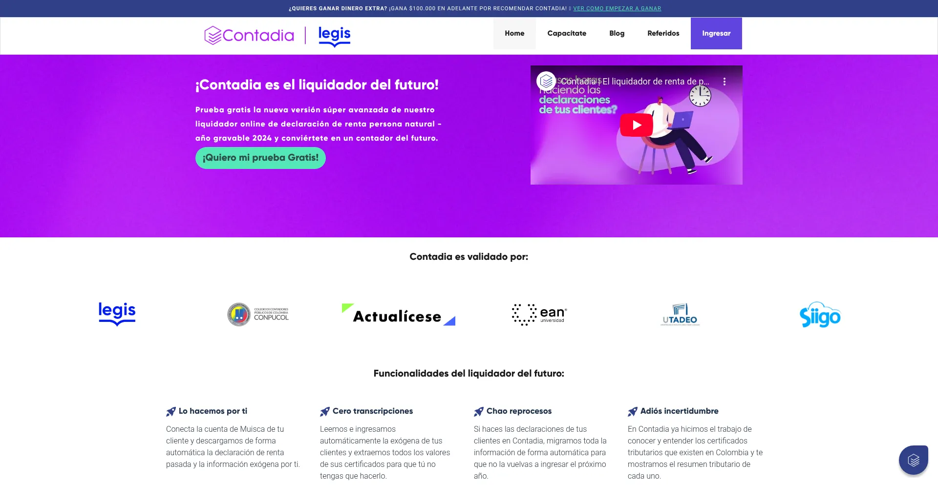 Website screenshot of Contadia.com