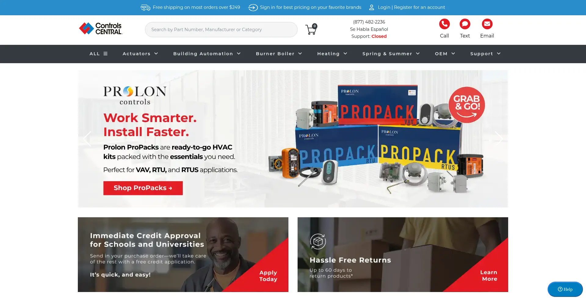 Website screenshot of Controlscentral.com