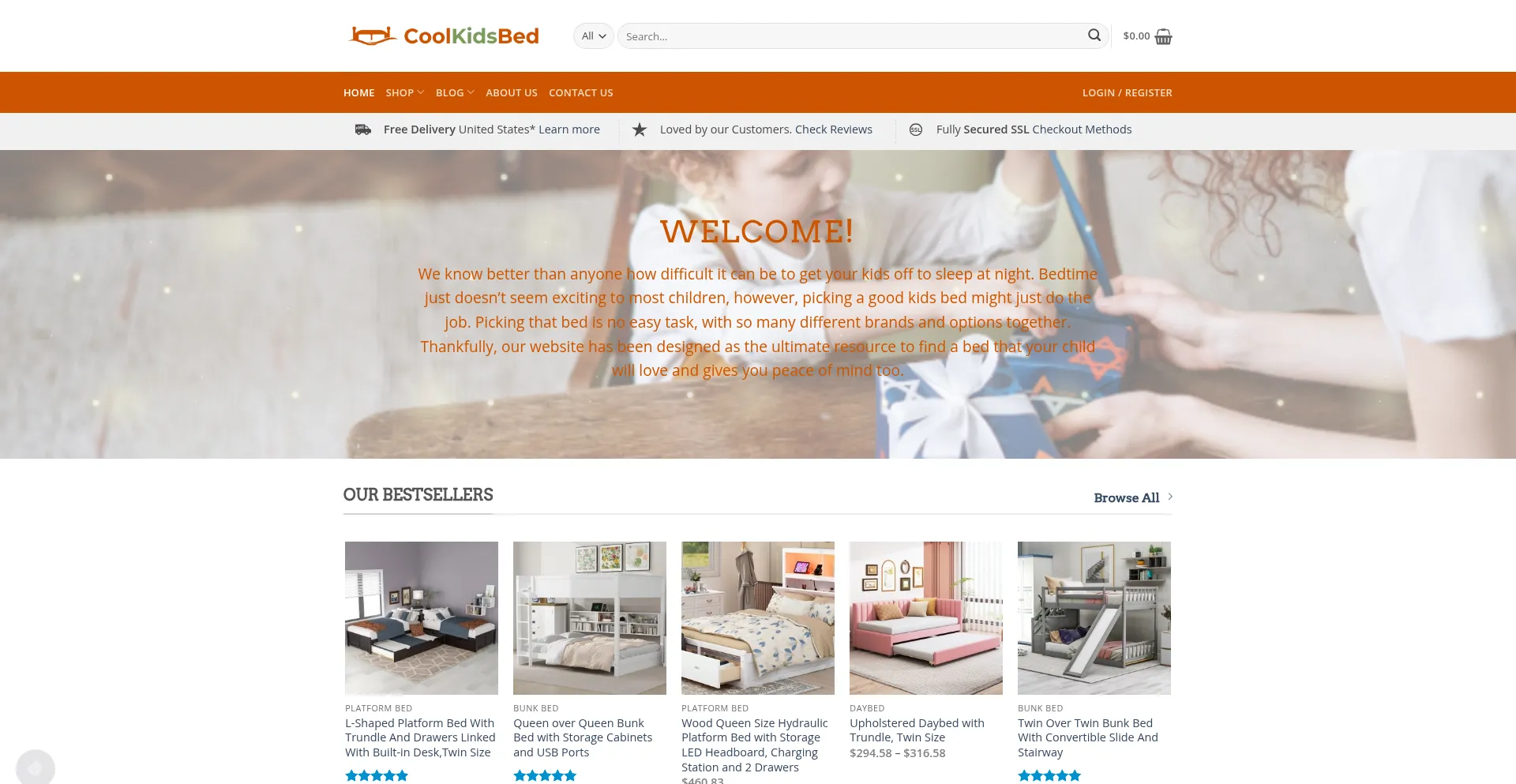Website screenshot of Coolkidsbed.com