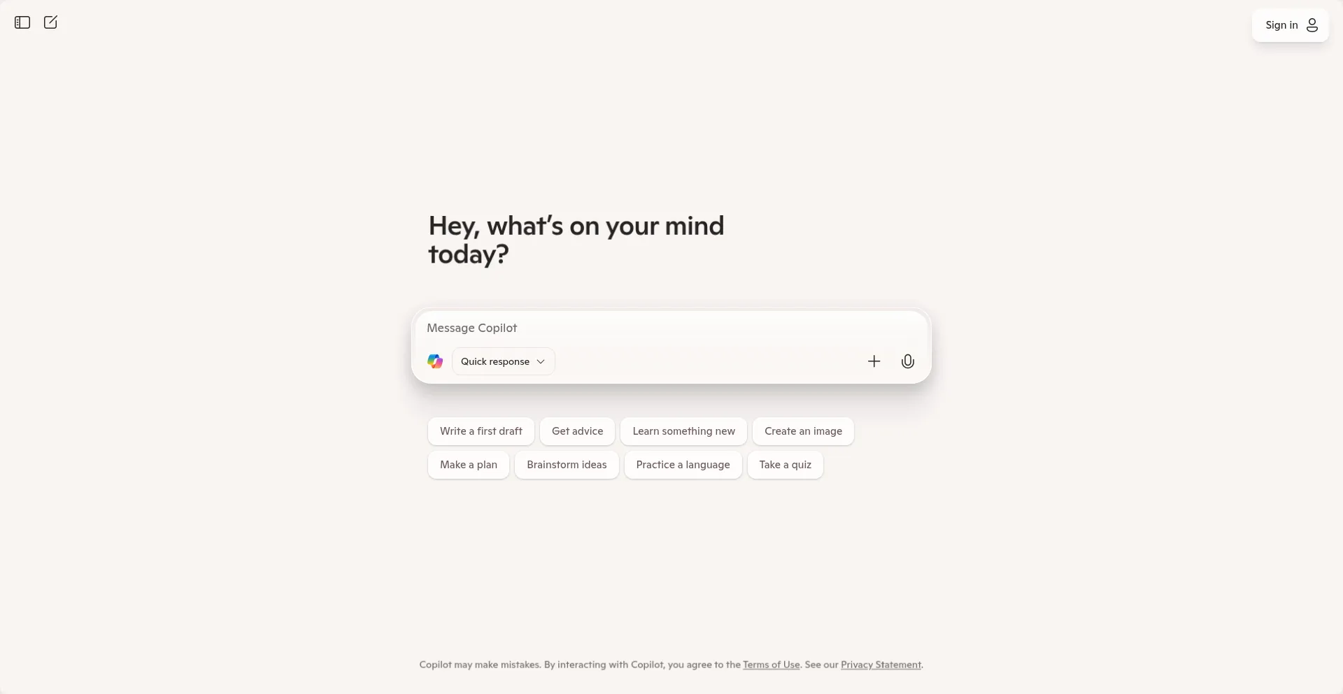 Website screenshot of Copilot.microsoft.com
